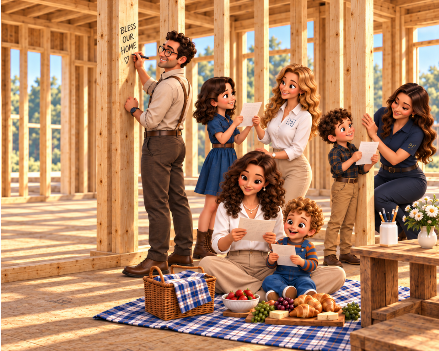 PICNIC & LETTERS TO YOUR HOME. Enjoy a family picnic inside the framed walls of your future home. Write letters filled with memories, hopes, and dreams, then tuck them safely inside the walls before they're closed.