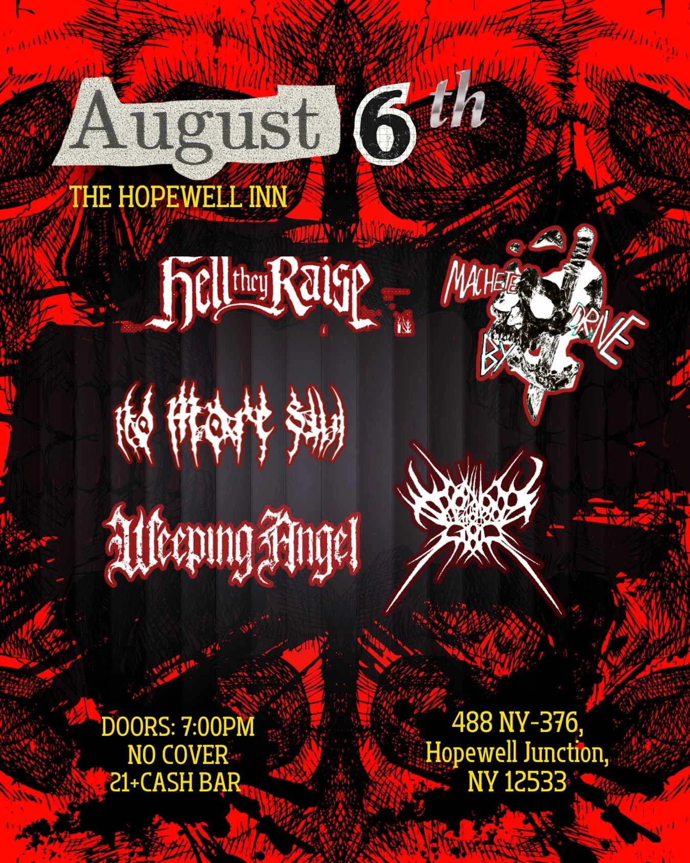 METAL SHOW AT THE HOPEWELL INN TOMORROW NIGHT🤘🔥
Wanna have some fun? Want to let your screams out with some kick ass bands? Well come out to the Hopewell Inn for an epic show. Doors at 7pm

LINEUP
Thorns in The Mouth of God @thornsinthemouthofgod 
