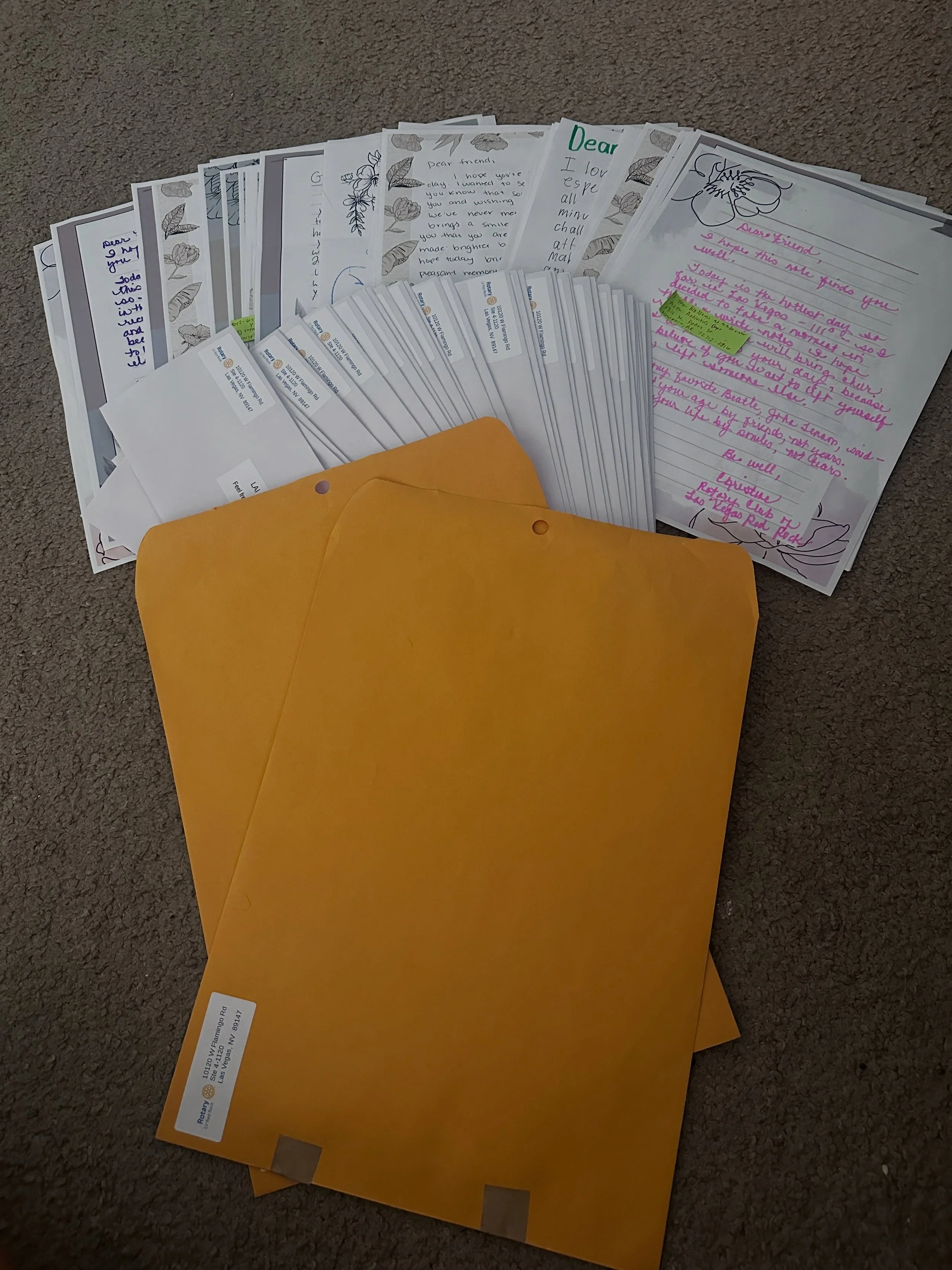 Small acts of kindness can make a big impact ❤️ Rotary LV Red Rock partnered with @lettersagainstisolation and wrote 35 heartfelt letters that were sent to residents in two nursing homes in Alabama and Arkansas. We hope these messages bring smiles, c