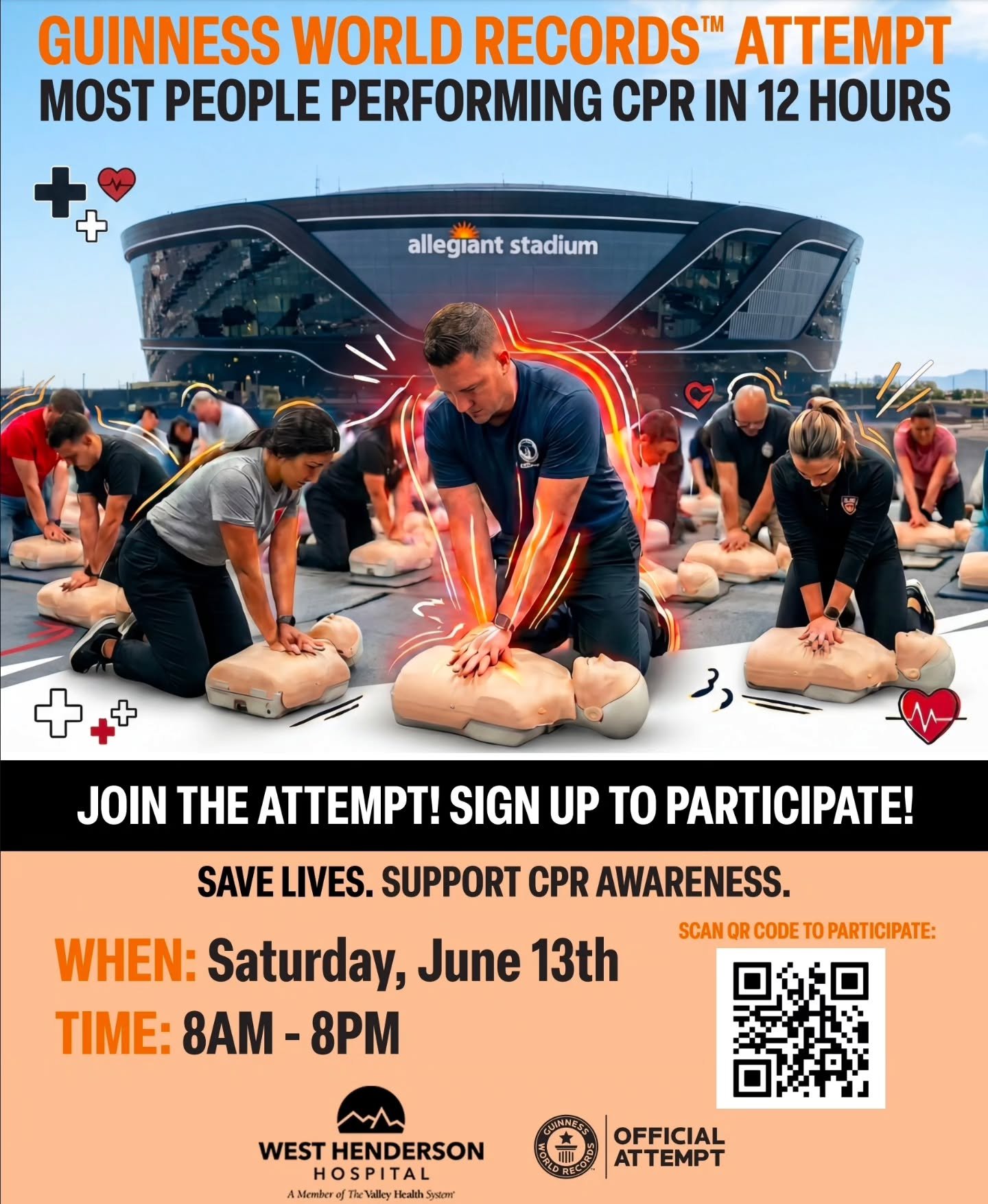 Be a part of a Guinness World Record attempt for Most People Performing CPR in 12 Hours next Saturday June 13th.
https://vegas.raiders.com/events/world-record-cpr-event
#redrockrotarylv #rotarydistrict5300 ##guinnessworldrecordsofficialattempt #cpr #
