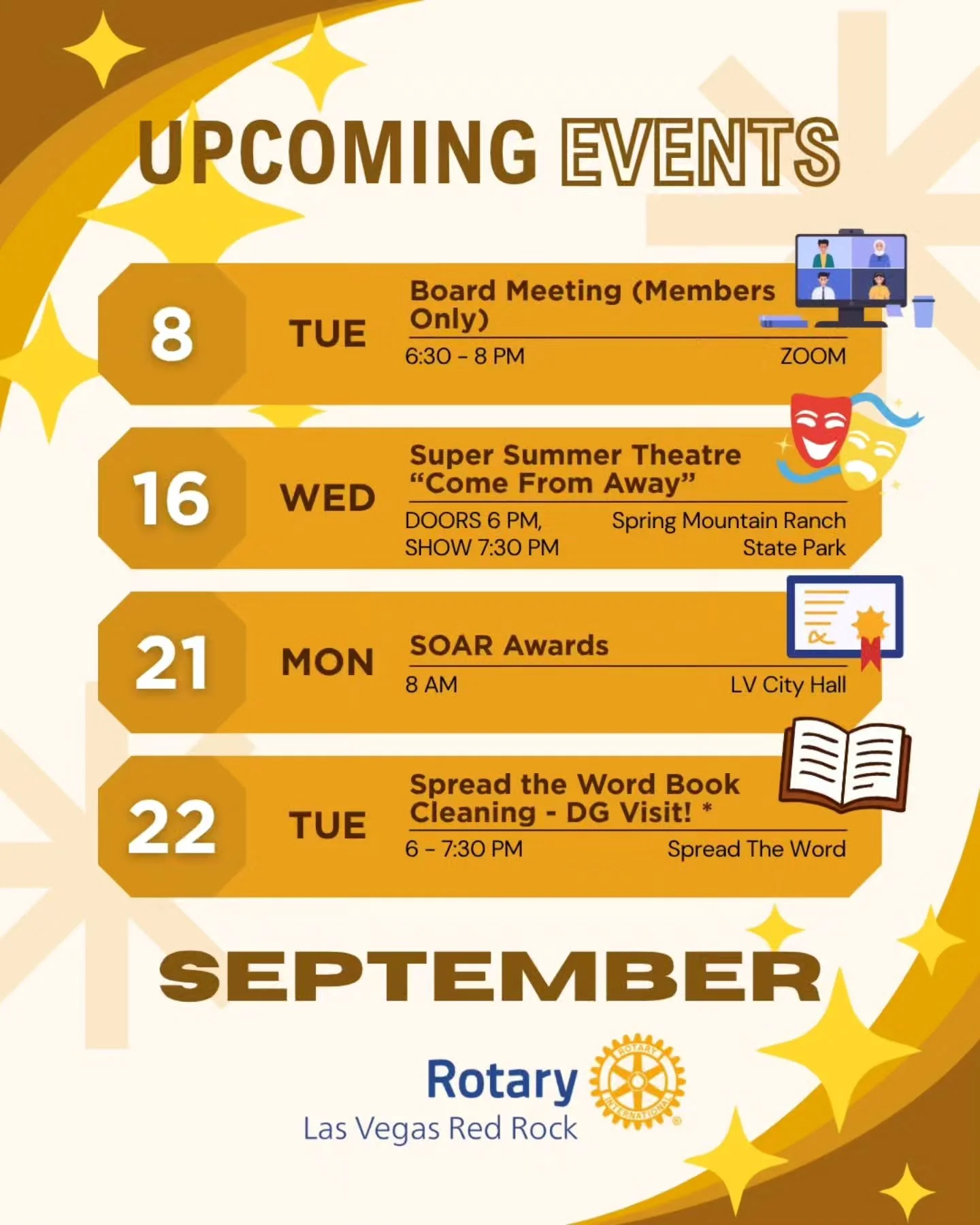 Welcome to Basic Education and Literacy month! Read on for our exciting upcoming events 🤓

Join LVRR as we support one of our own at Super Summer Theater 🎭 for a performance of "Come From Away" at Spring Mountain Ranch State Park. Doors o