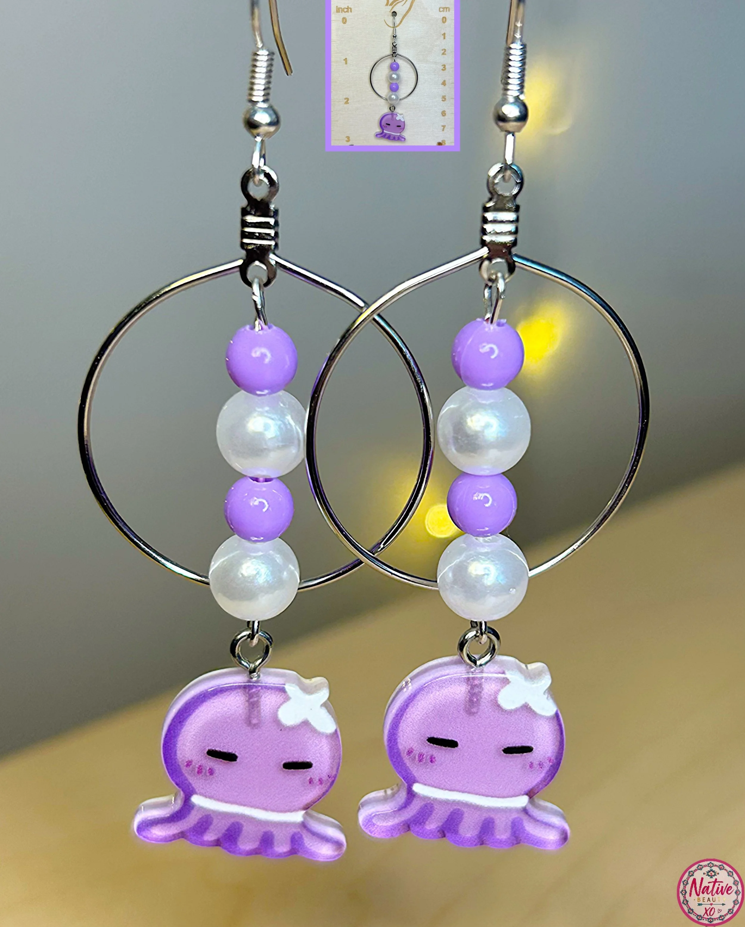 Purple Jellyfish Beaded Hoop earrings