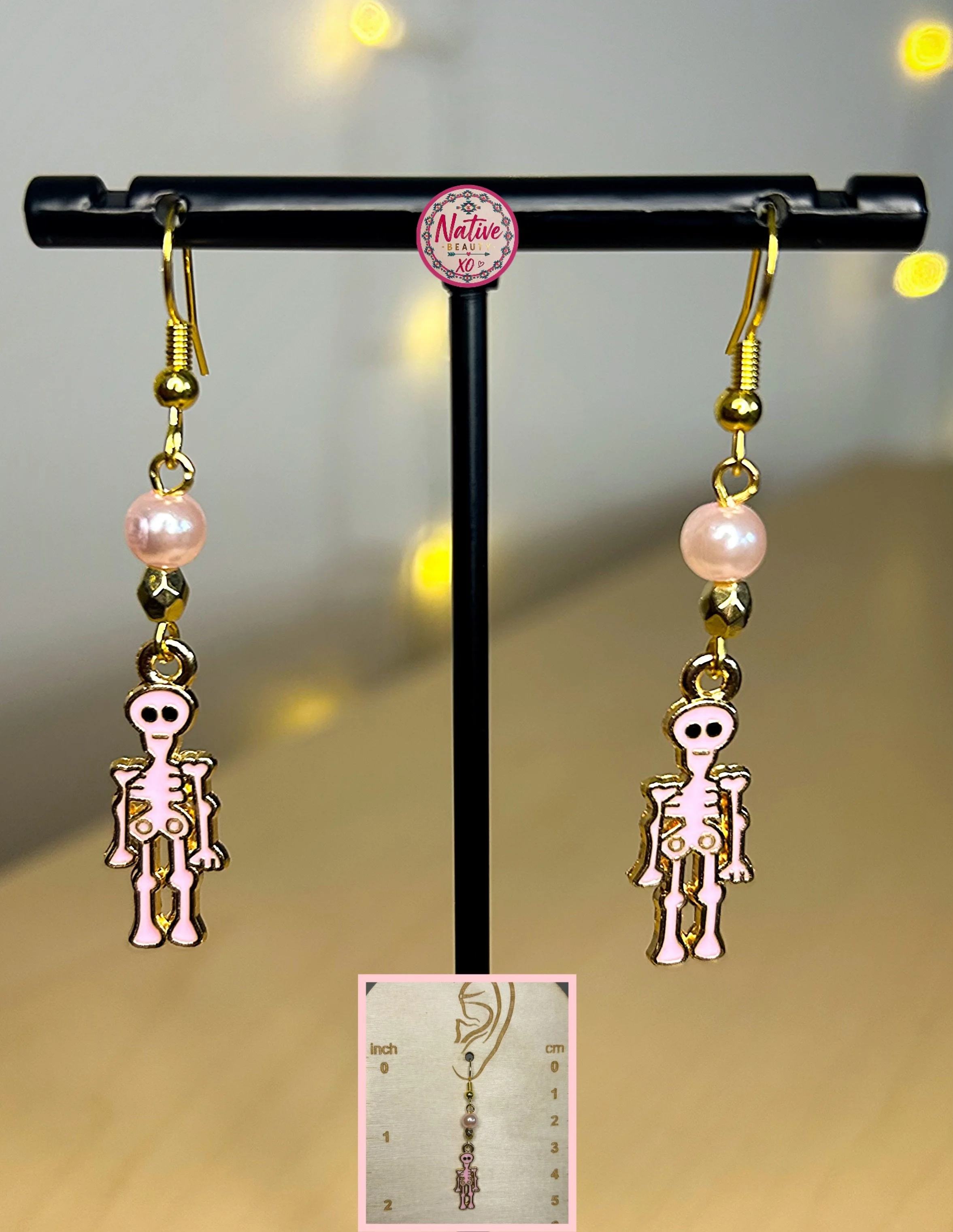Pink Beaded Skeleton Dangle earrings