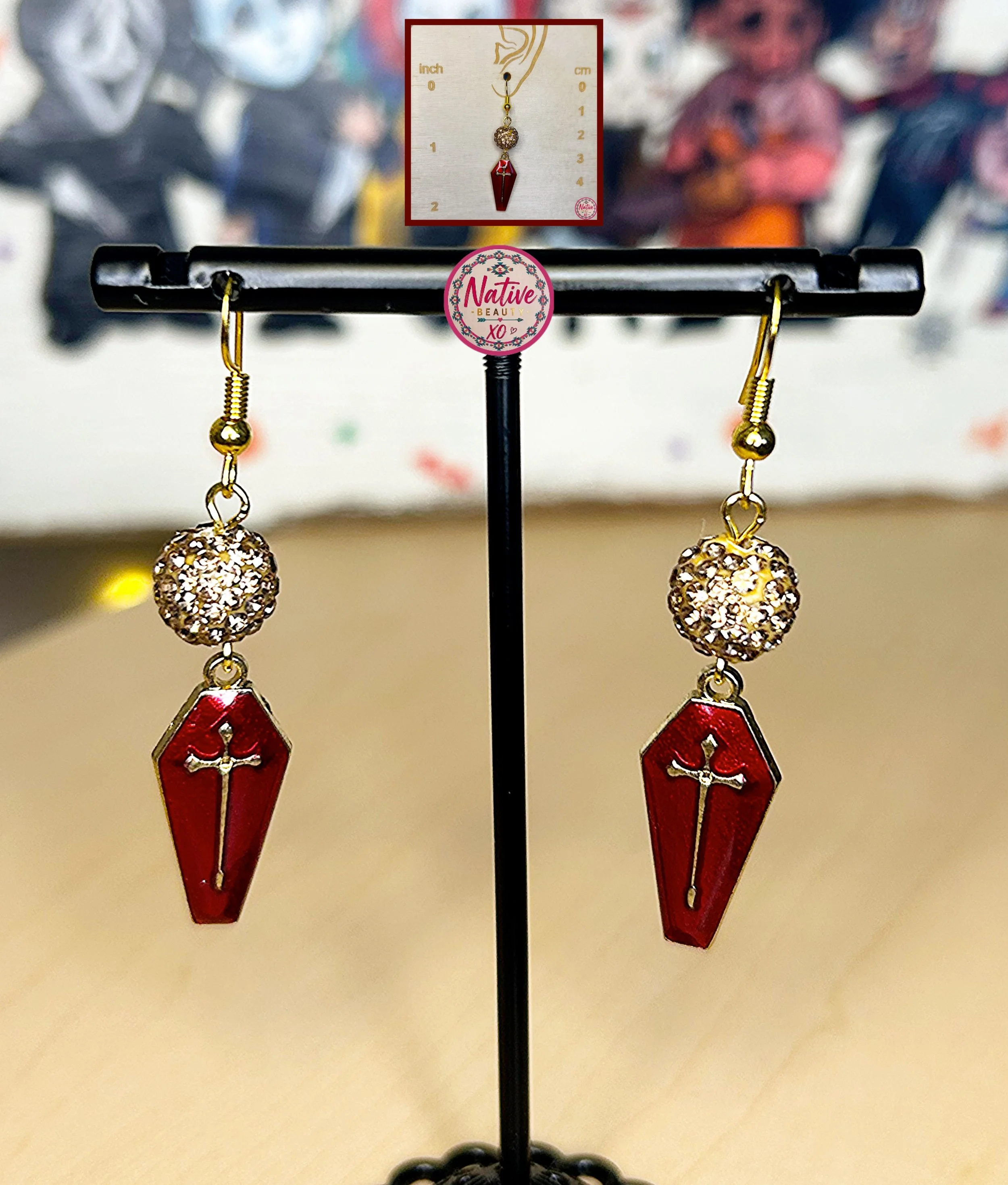 Red Coffin Rhinestone Dangle earrings