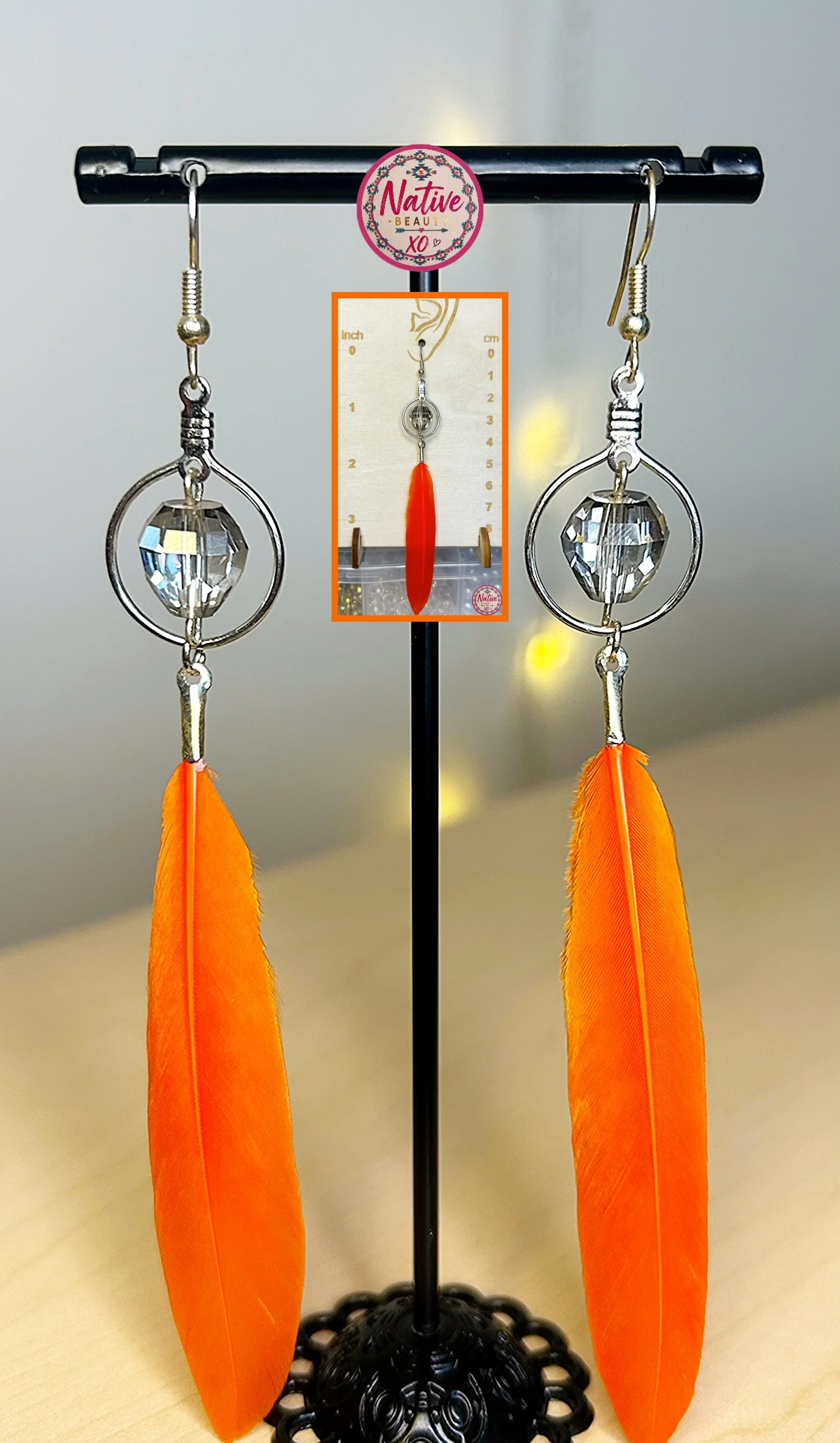 Orange Feather Crystal earrings