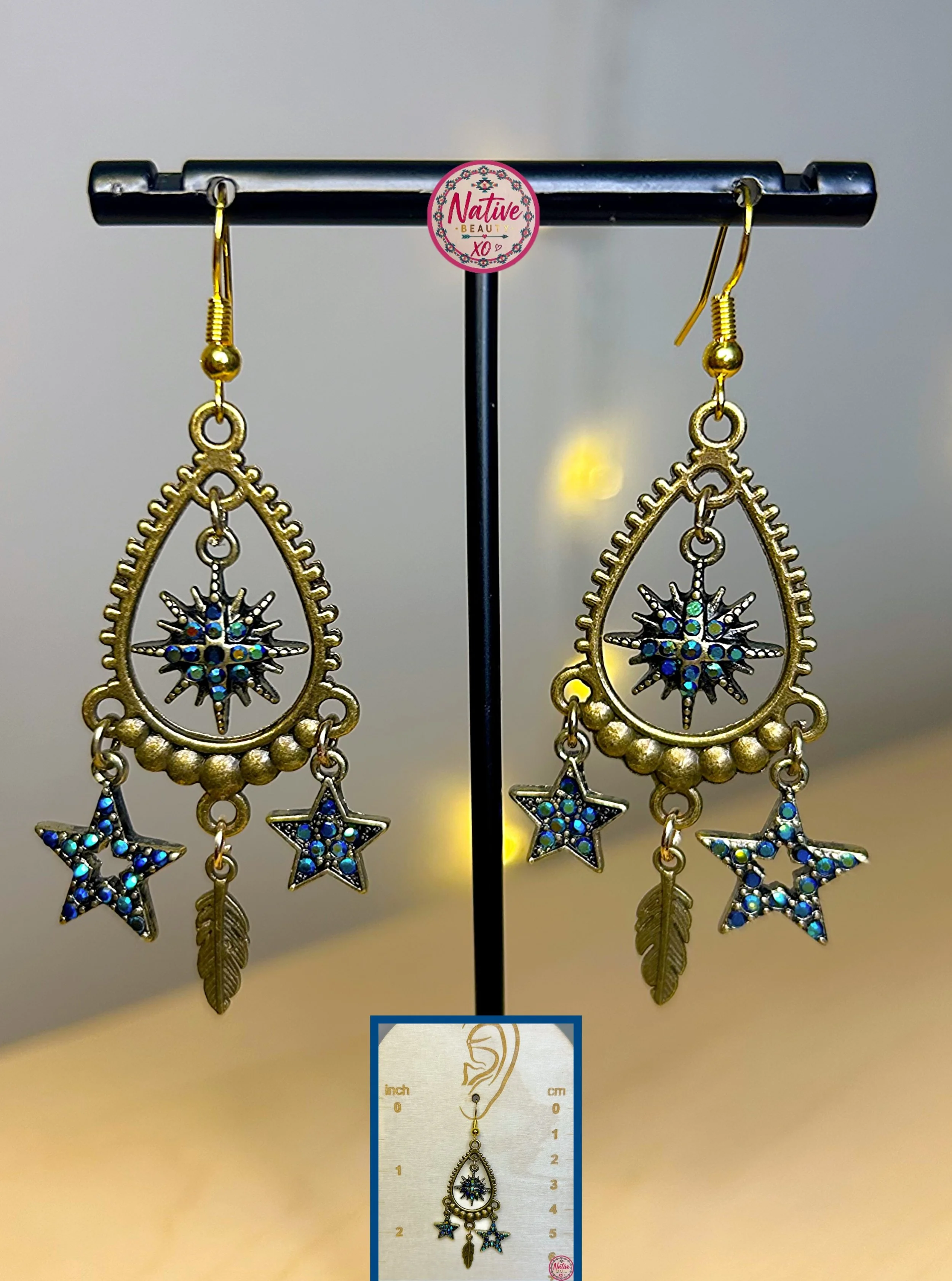 Celestial Star & Feather Chandelier earrings