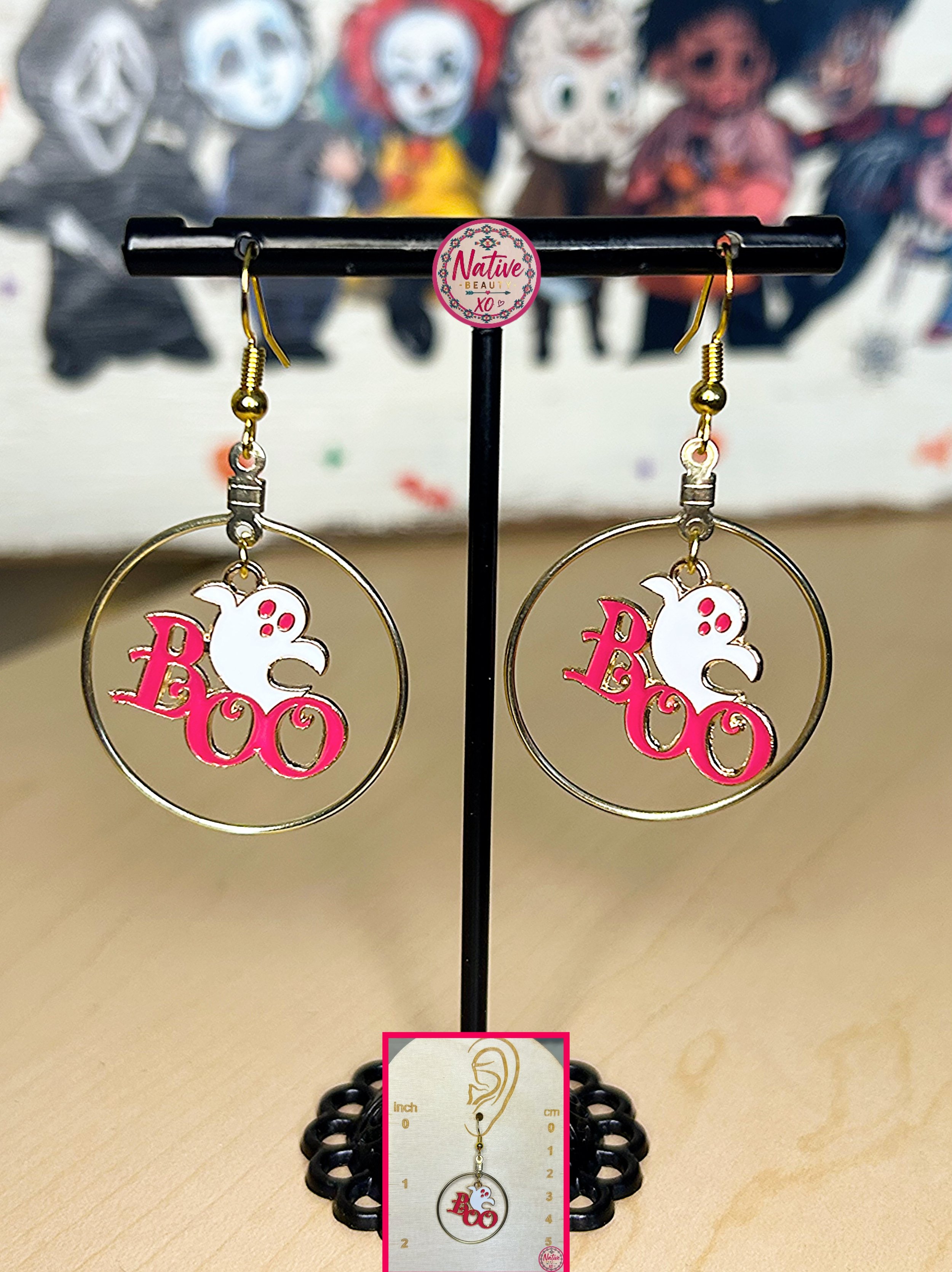 Pink "Boo" Ghost Hoop earrings