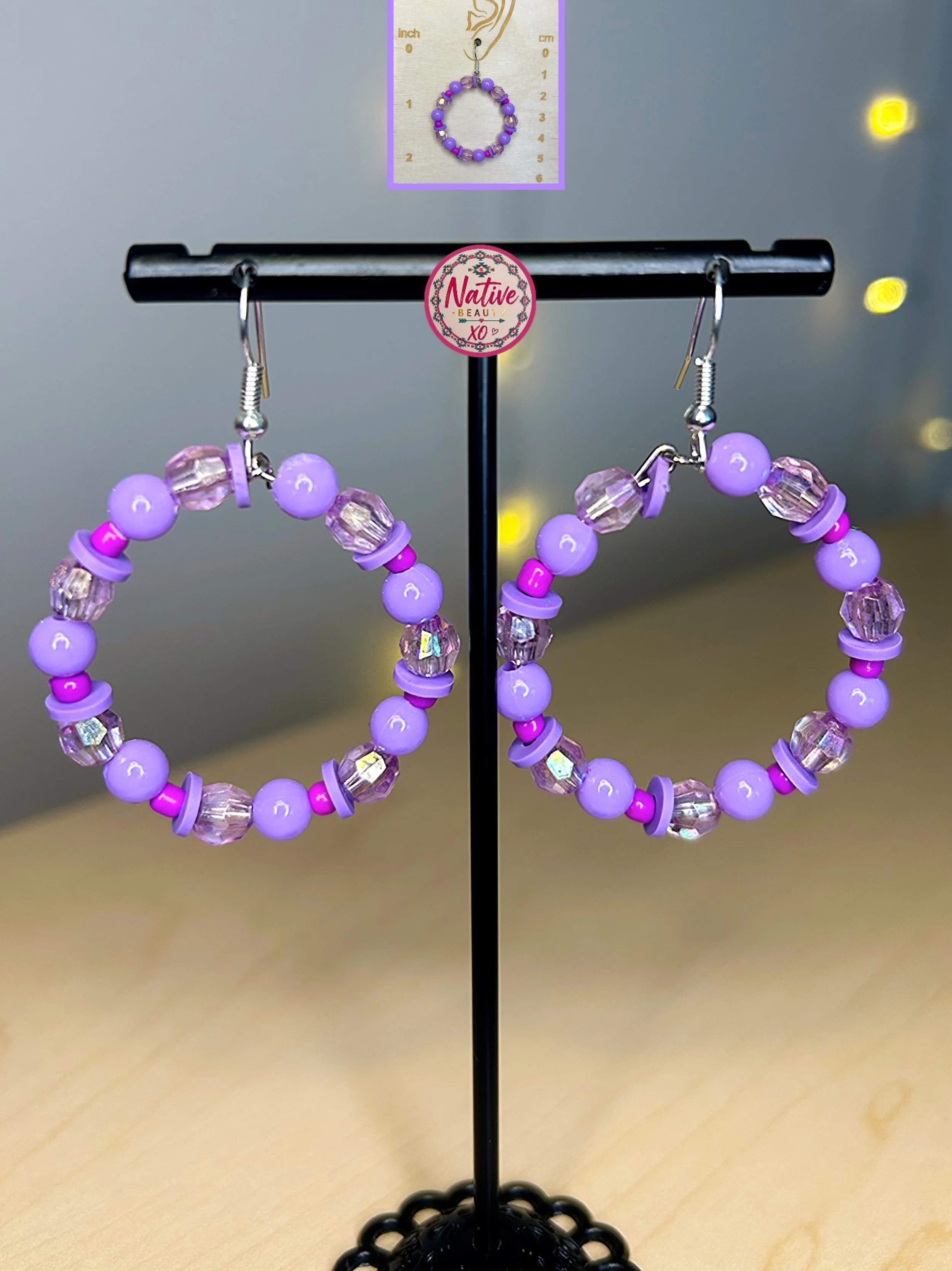 Purple Beaded Hoop earrings
