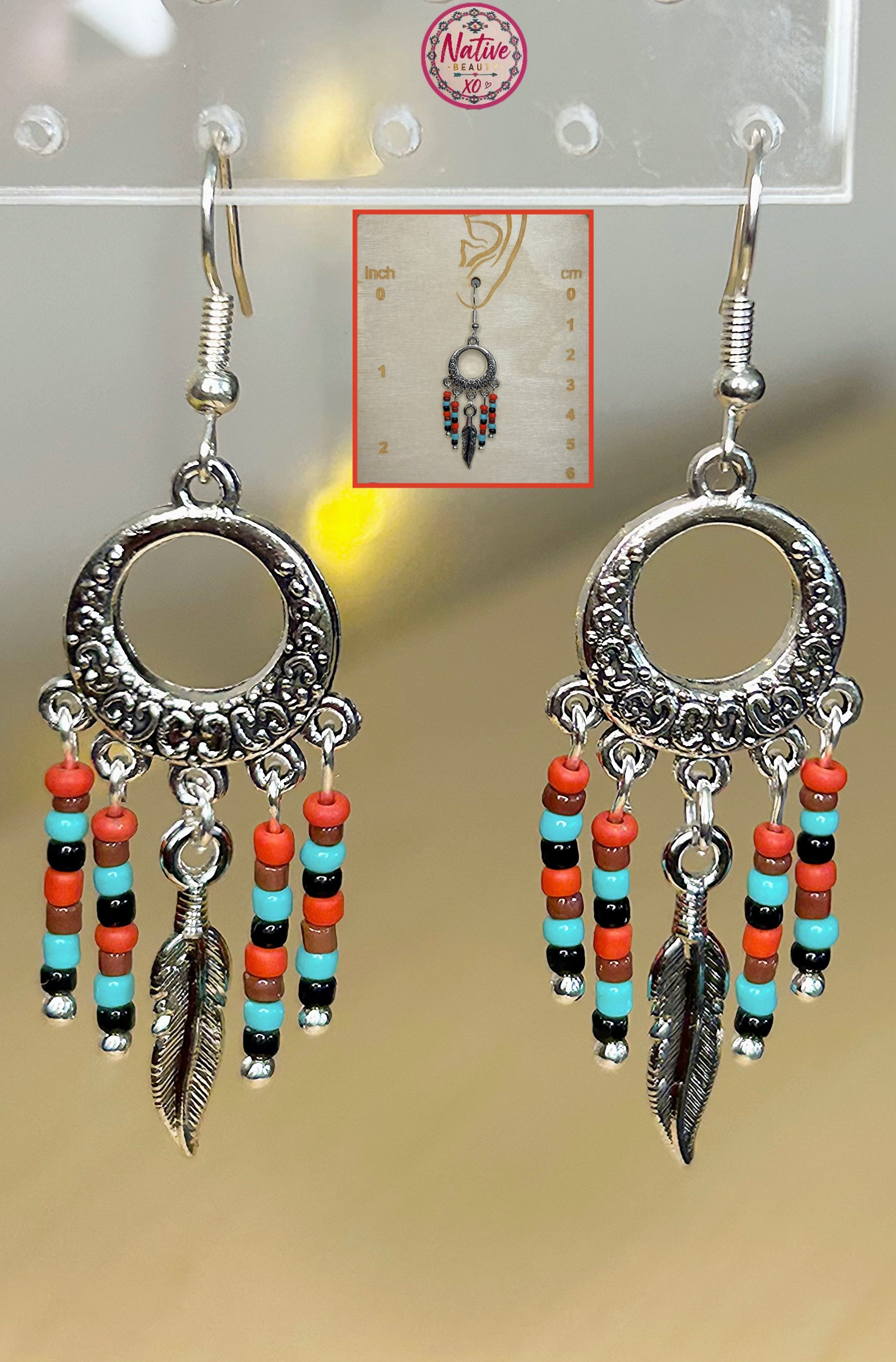 Southwestern Beaded Feather Dangle earrings