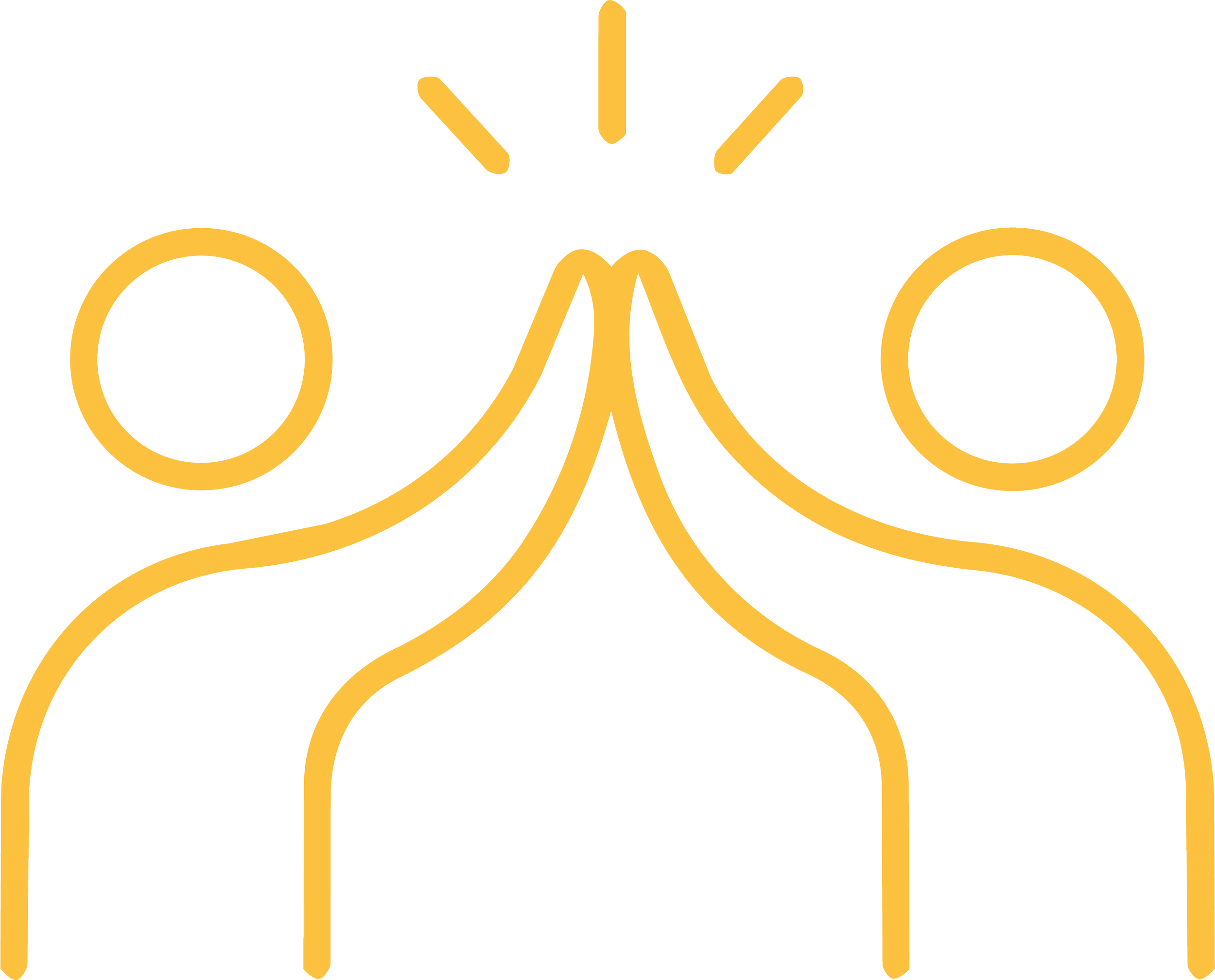 Illustration stylisée de deux visages dans un style minimaliste, utilisant des lignes jaunes pour représenter les créations.
