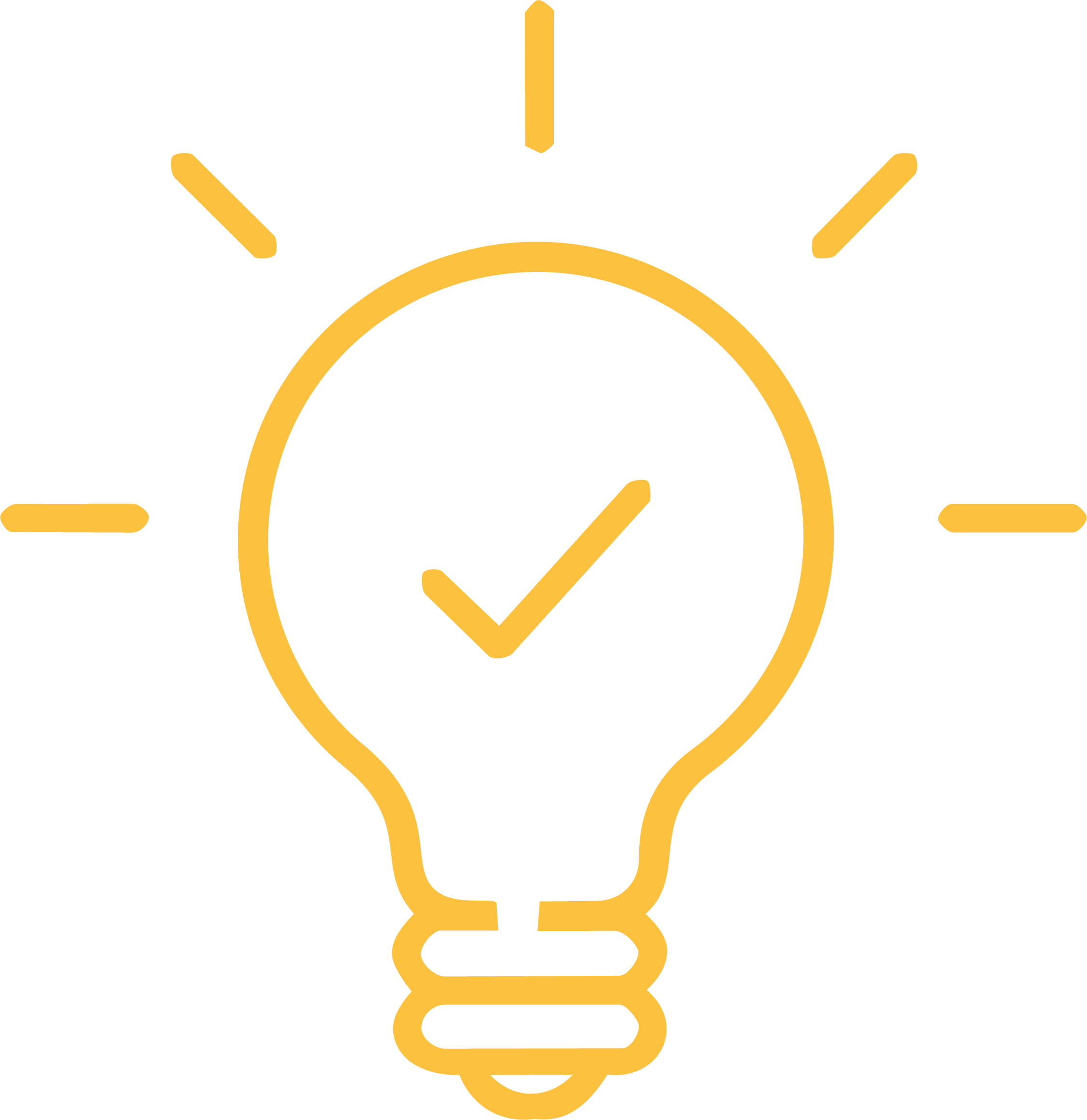 Une illustration de style ligne jaune d'une ampoule électrique avec un symbole de vérification à l'intérieur.