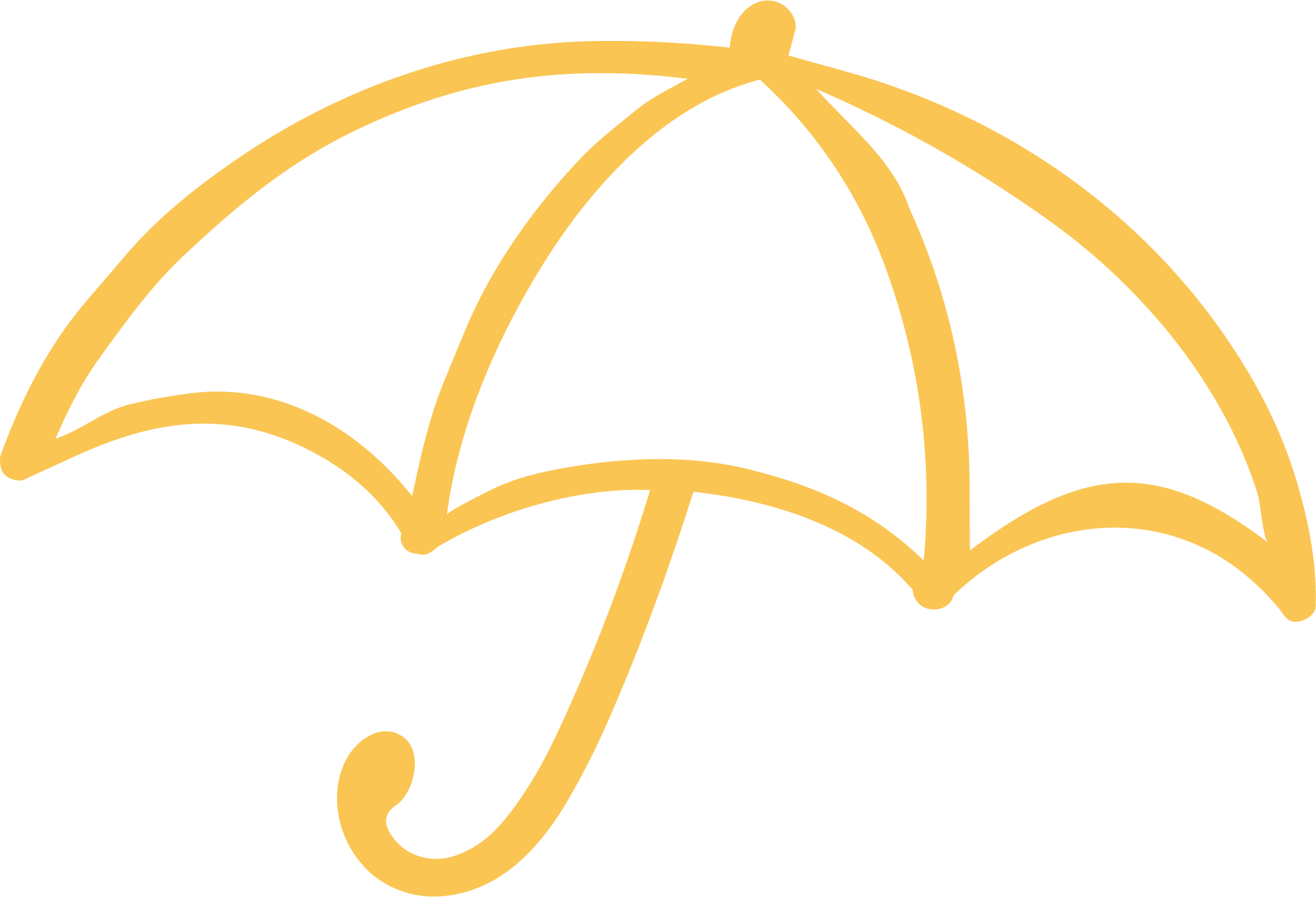 Illustration d'un parapluie dessiné avec des traits simples de couleur jaune.