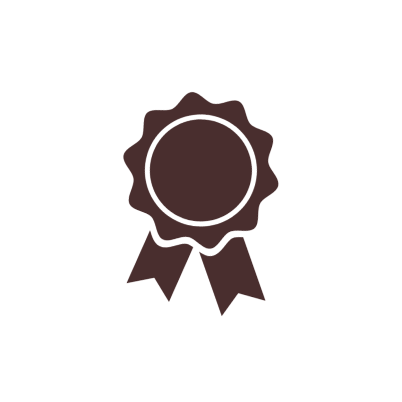 Black award ribbon with a circular center and two hanging ribbons.