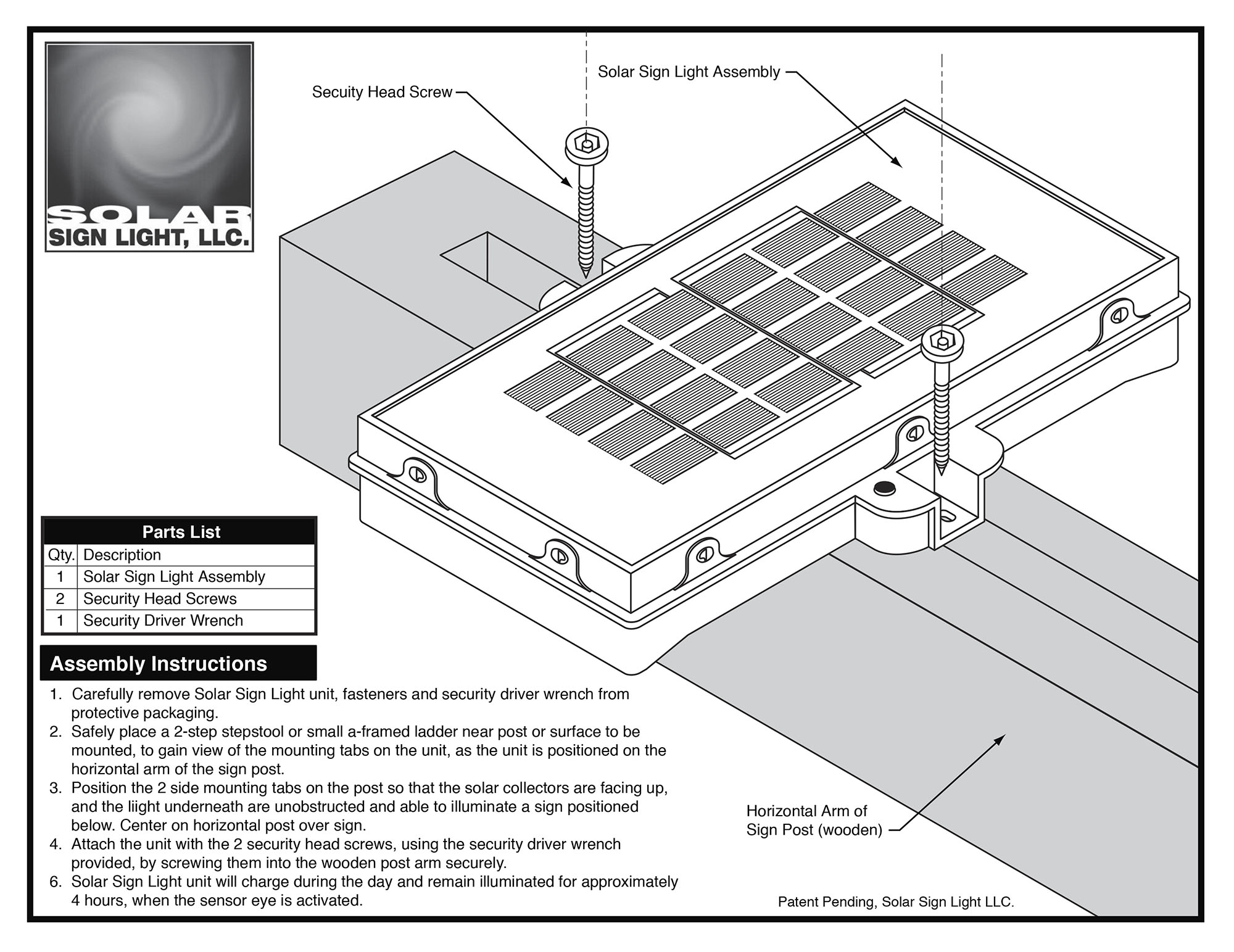 the solar sign light instruction sheet