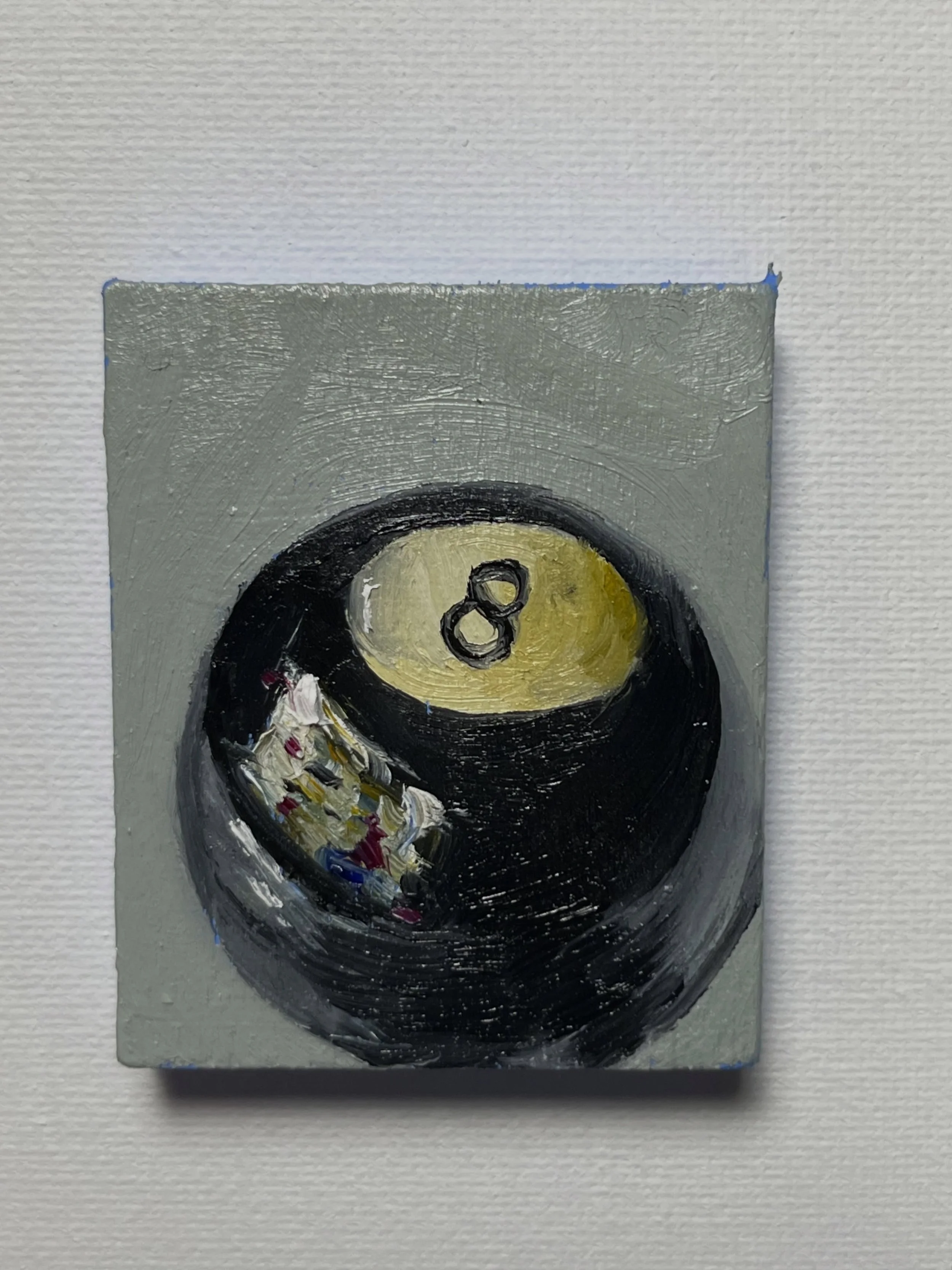 8 ball mini painting. 3/24 of the minis!
Oil on wood block. 
#artforsale #artcollection #buyart #oilpaintingart
