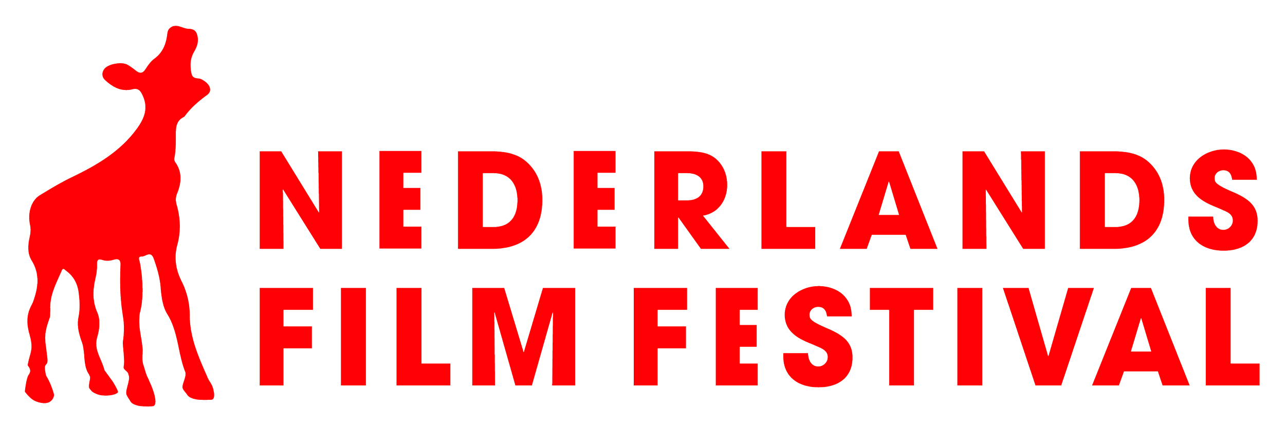 Logo for the Netherlands Film Festival featuring a red giraffe silhouette and the text 'Netherlands Film Festival' in bold red letters.