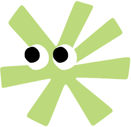 Cartoon character resembling a stylized green asterisk with googly eyes.
