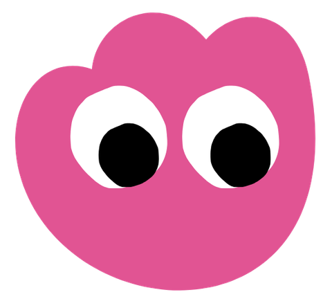 Pink heart with large cartoon eyes.