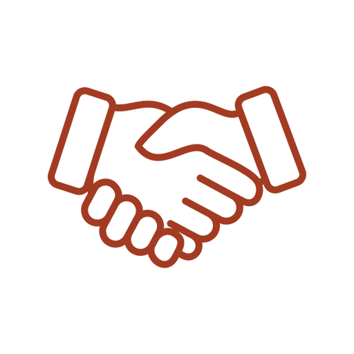 Outline drawing of a handshake with two hands clasped.