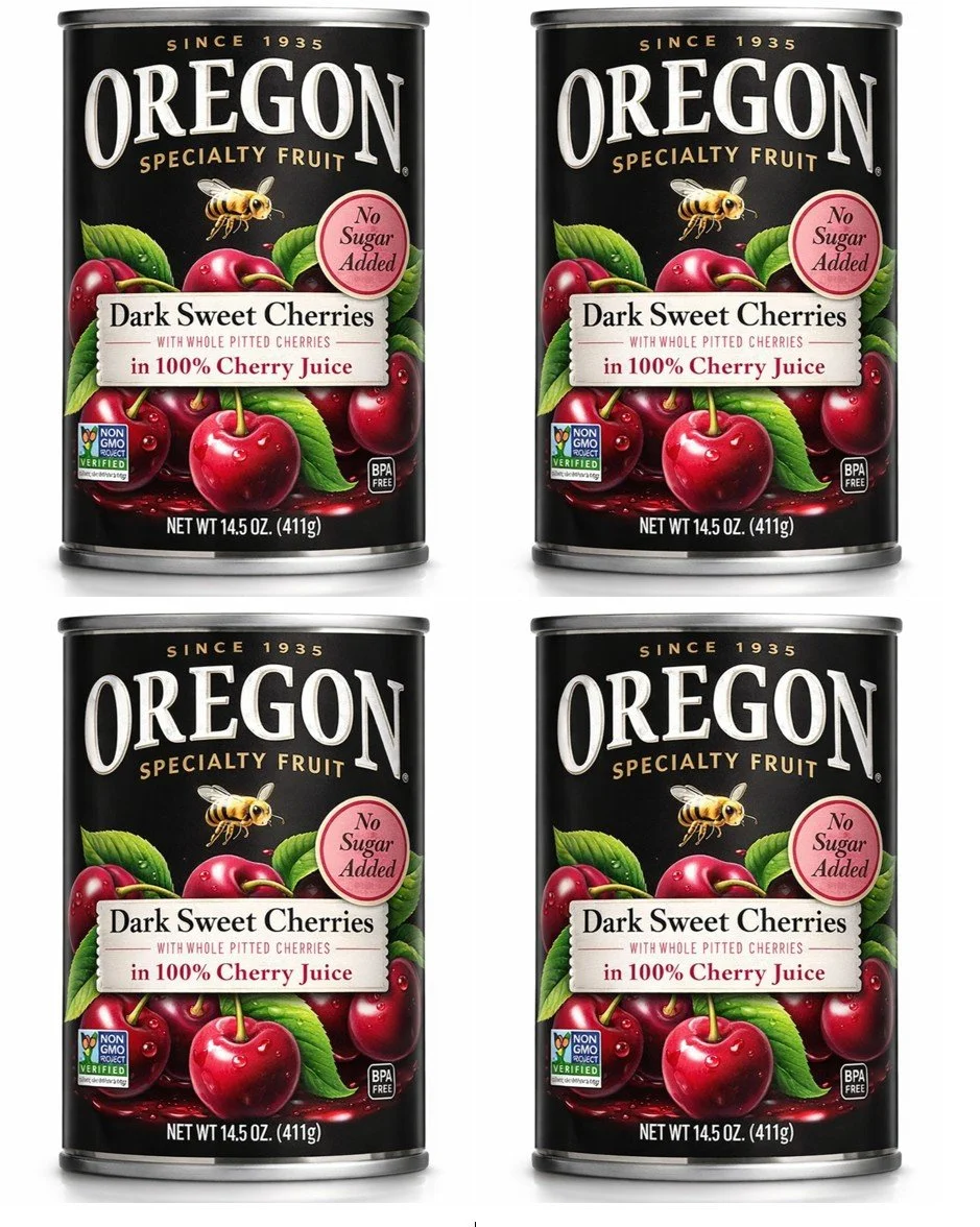 Oregon Pitted Dark Sweet Canned Cherries in 100% Cherry Juice (Value Pack of 4) – No Sugar Added, Kosher, Non GMO, Made in Oregon