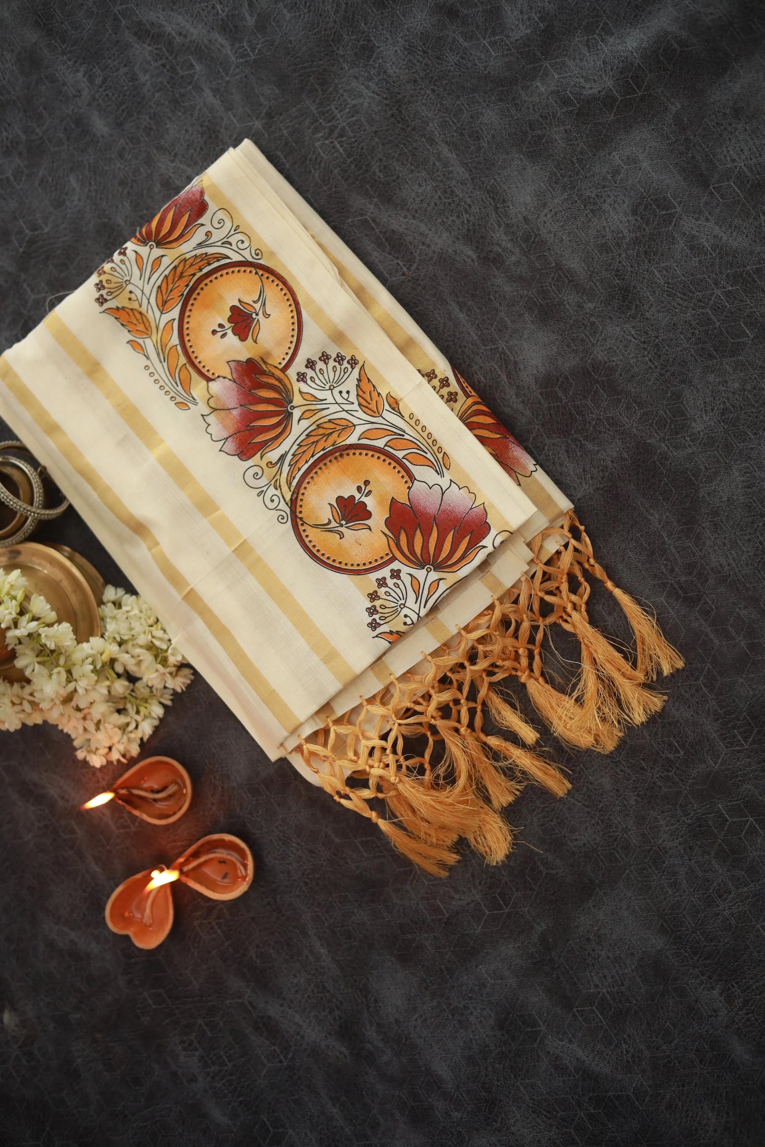 Elegant Floral Cotton Tissue Saree