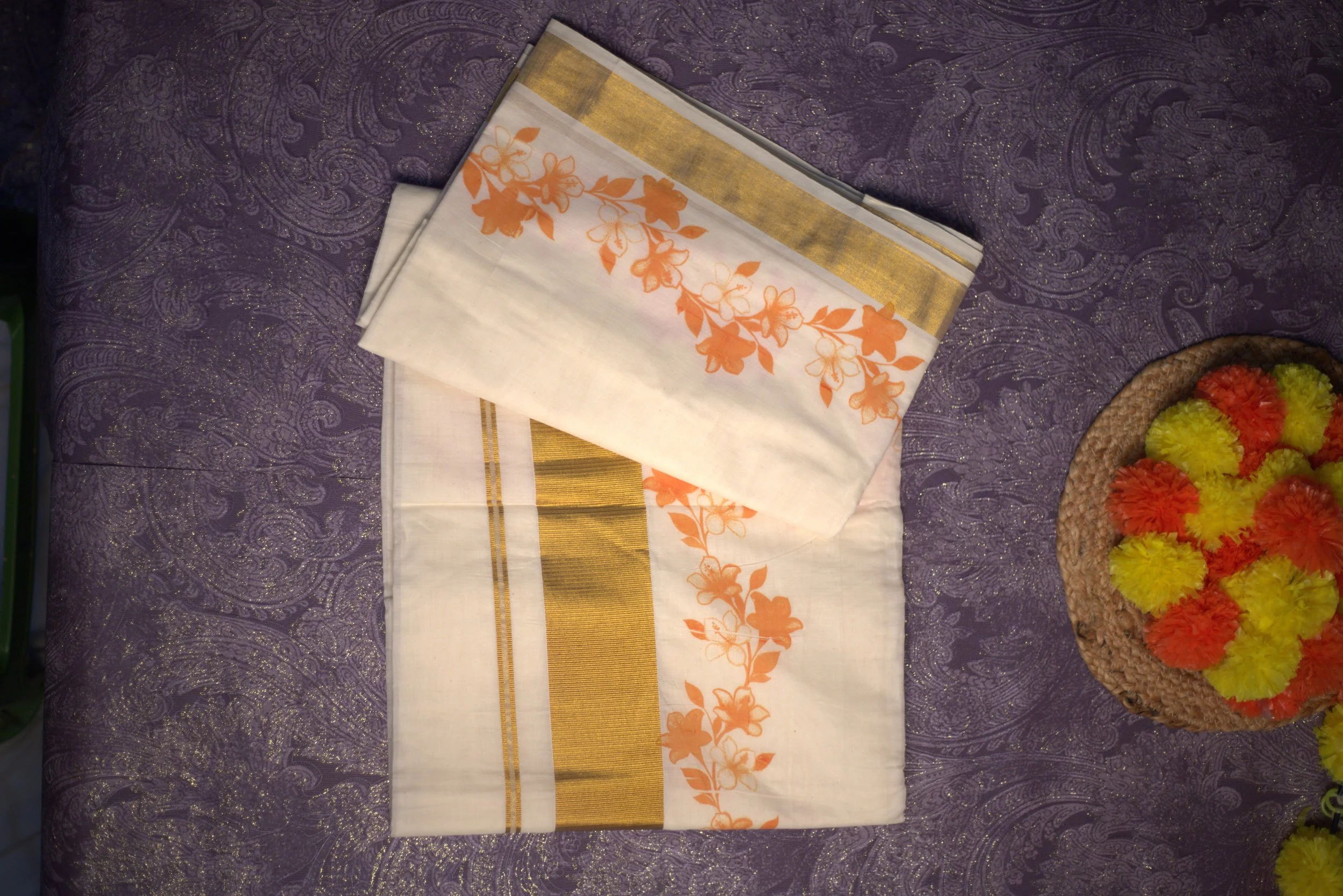 Kerala Cotton Tissue Saree with Golden Border