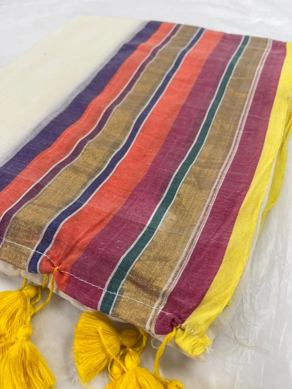 Vibrant Multicolor Striped Mul cotton  with Tassels