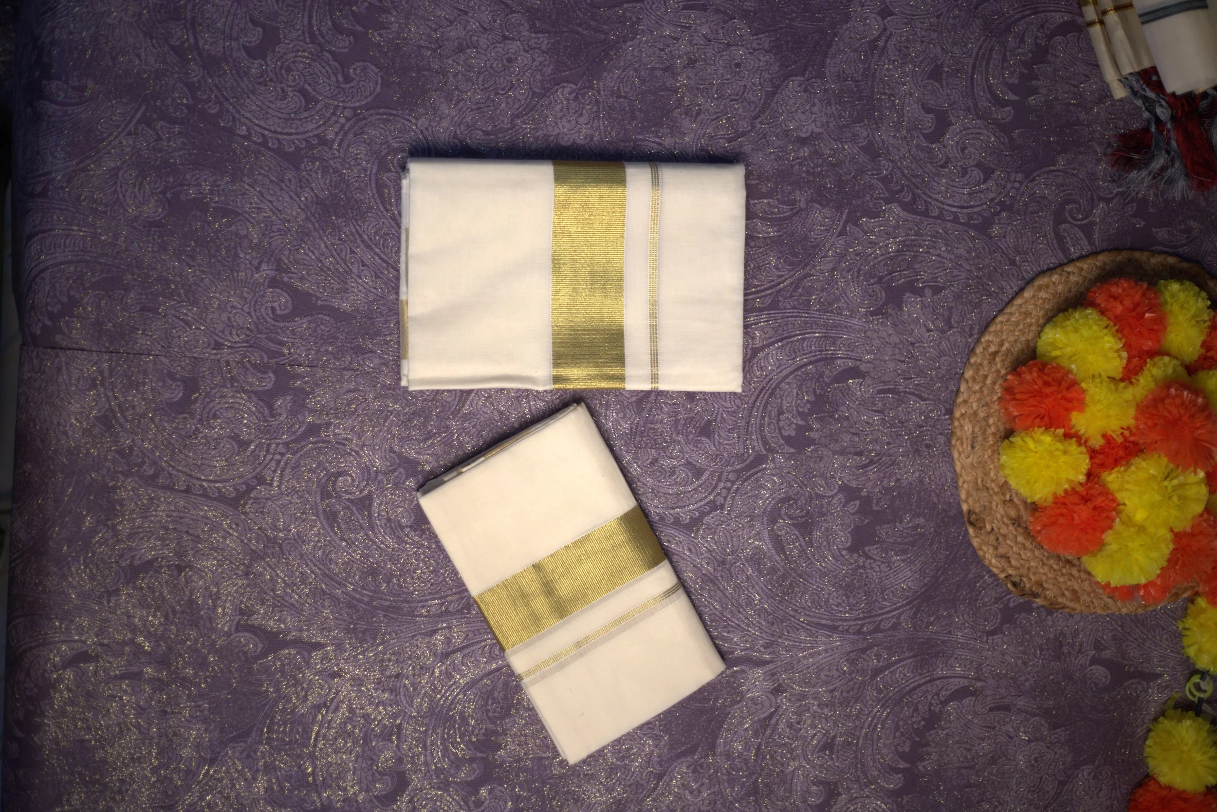 Elegant Kerala Kasavu Set Mundu with Golden Border
