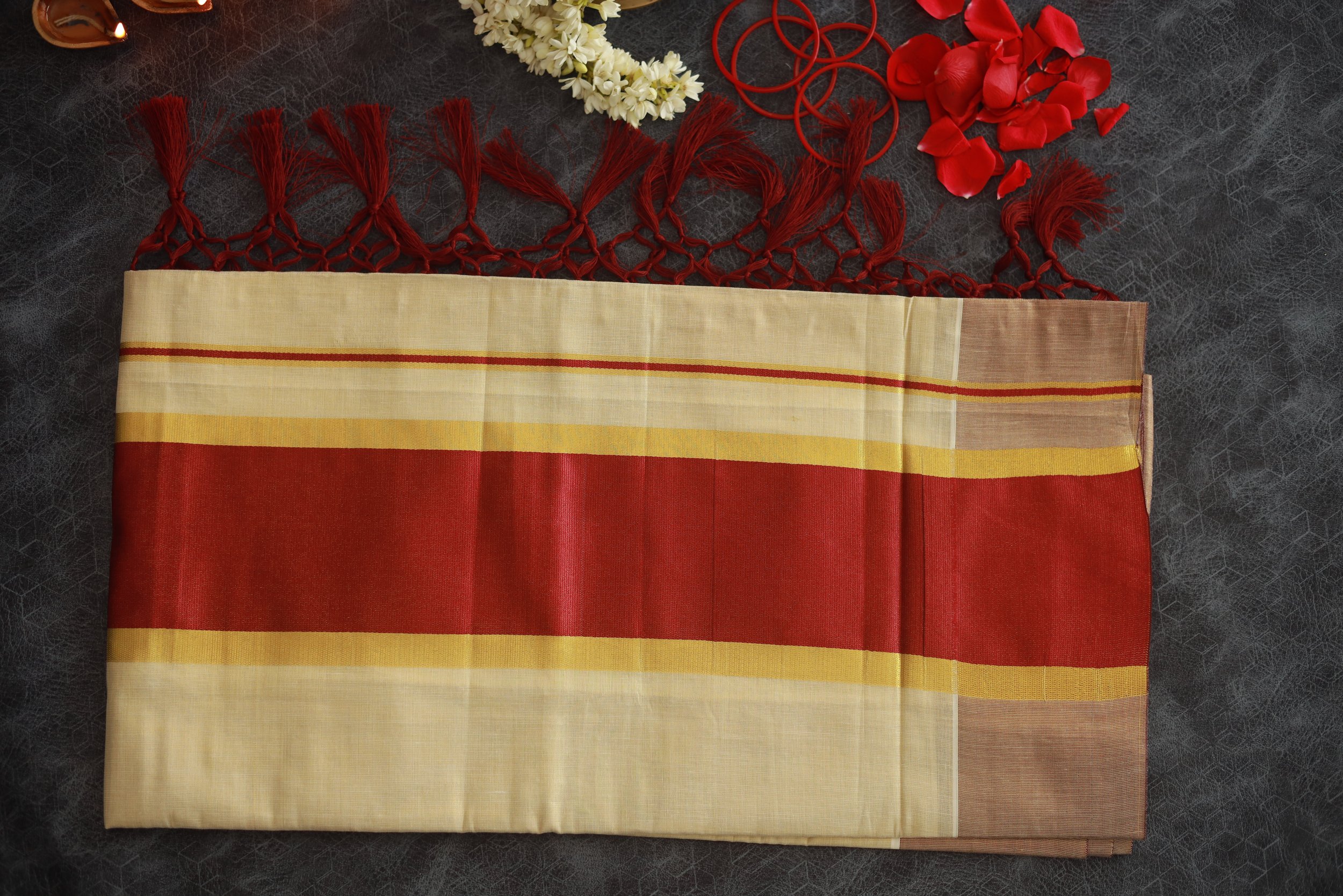 Luxurious Cotton Tissue Saree with Red & Gold Border