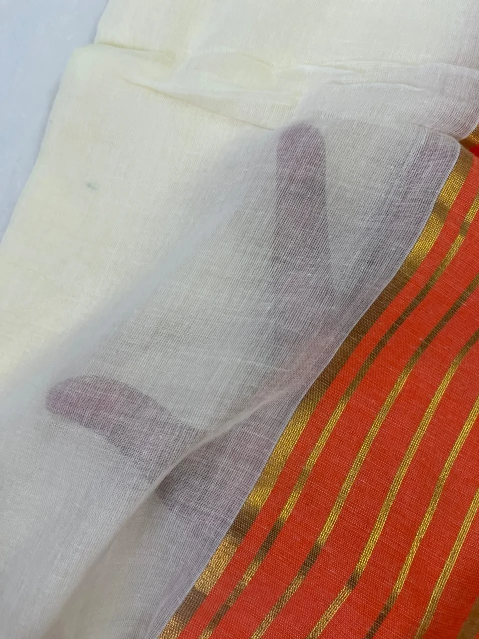 Elegant Mul Cotton Saree with Orange and Maroon Design
