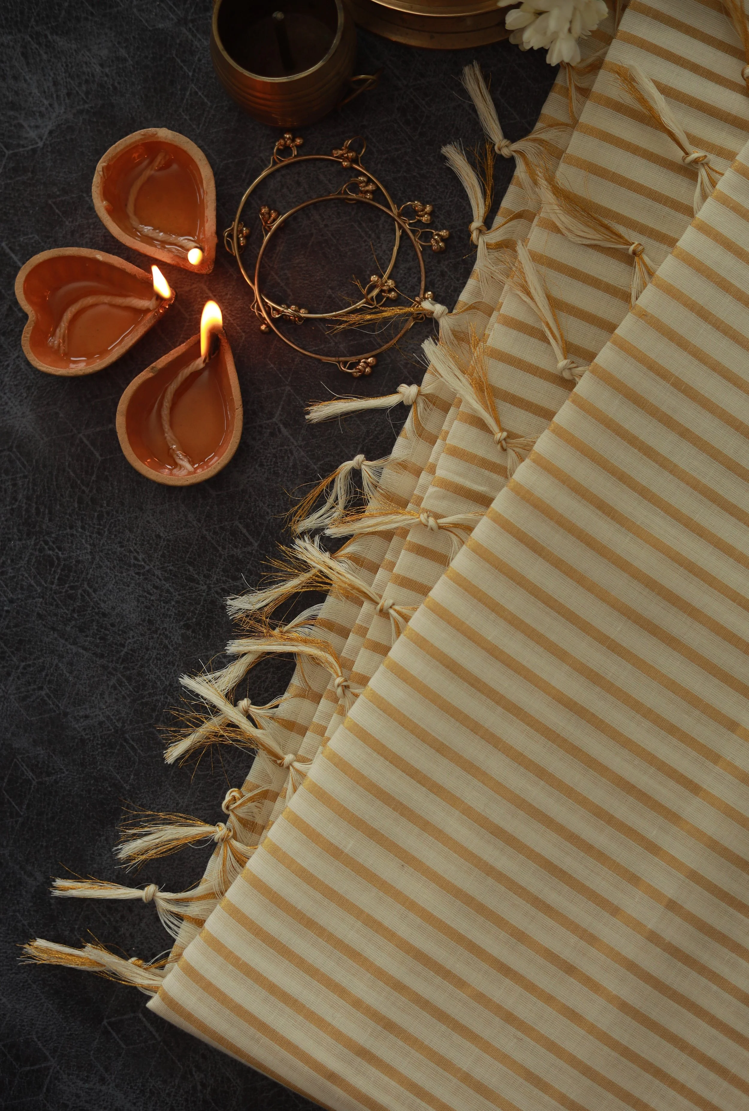 Golden Stripe Cotton Tissue Saree