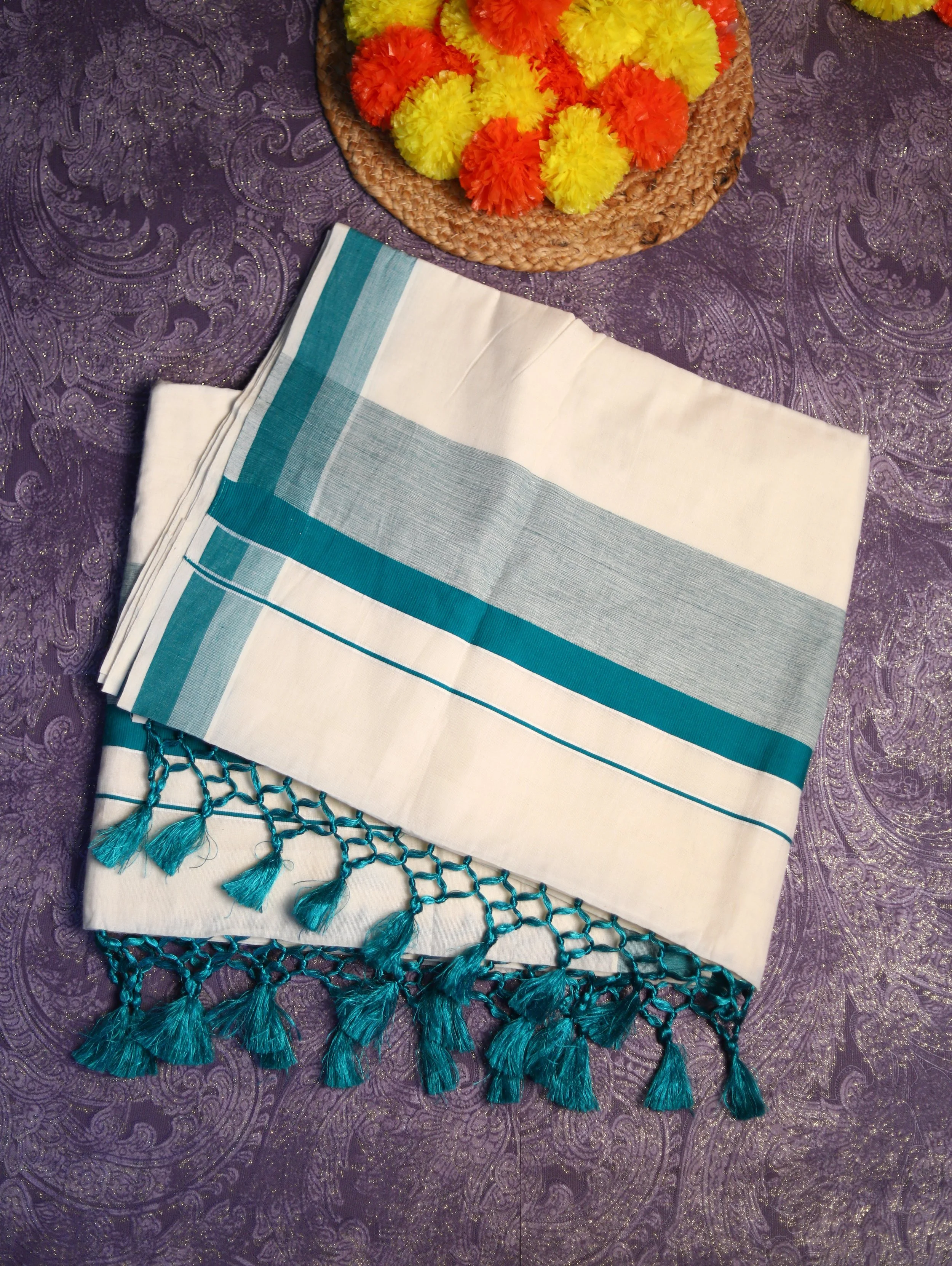 Elegant Cotton Tissue Saree with Tassel Detailing
