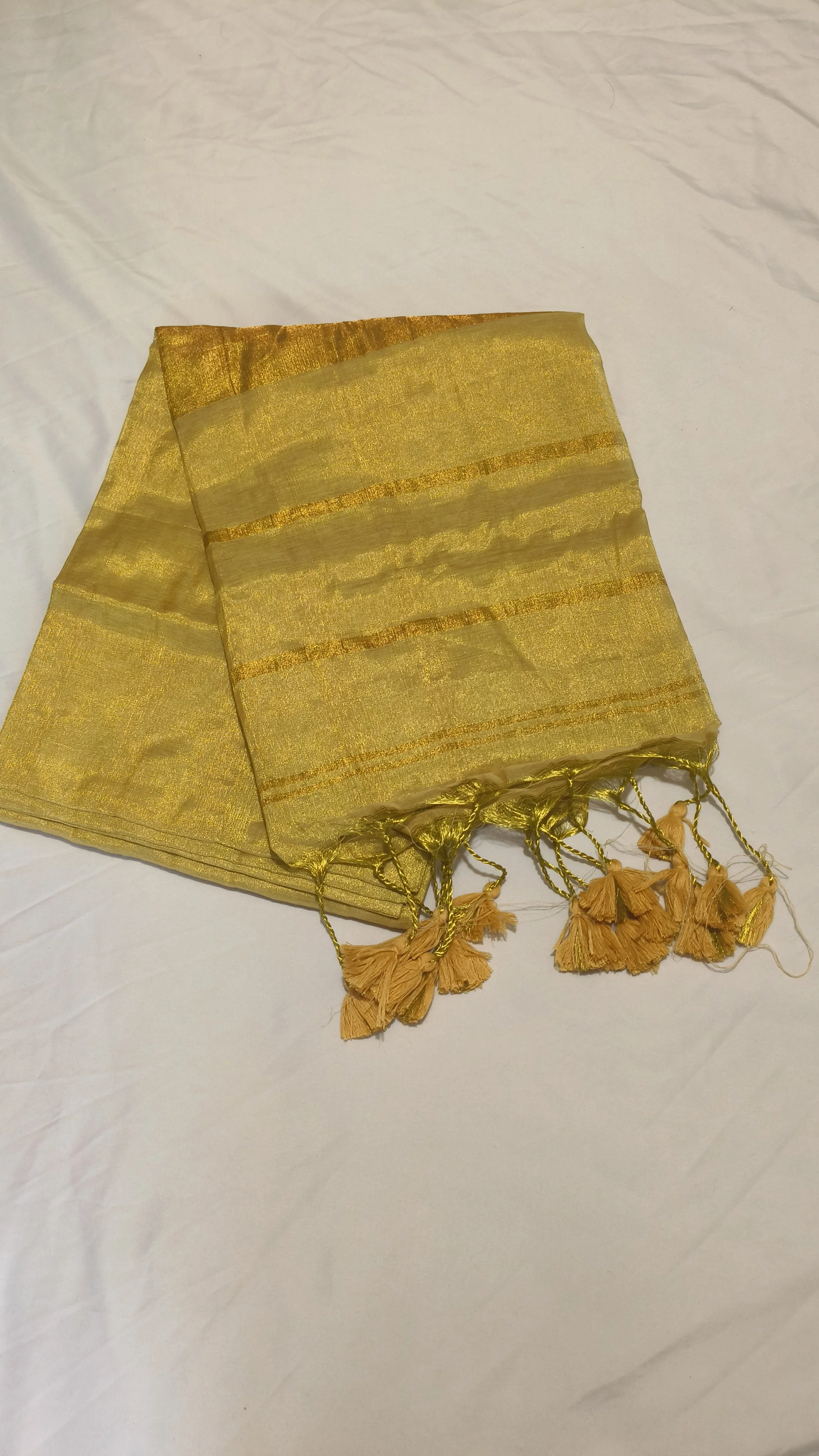 Golden Linen Mul Cotton Saree