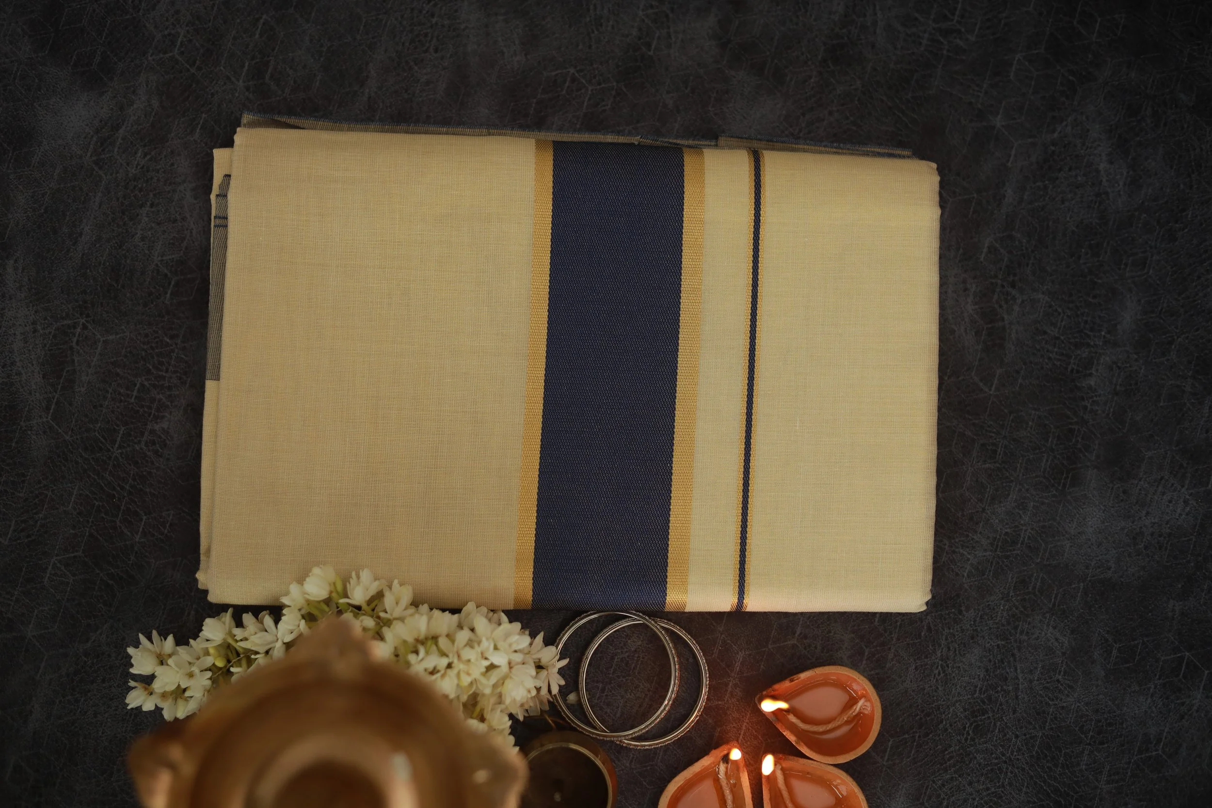 Elegant Golden-Beige Cotton Tissue Saree