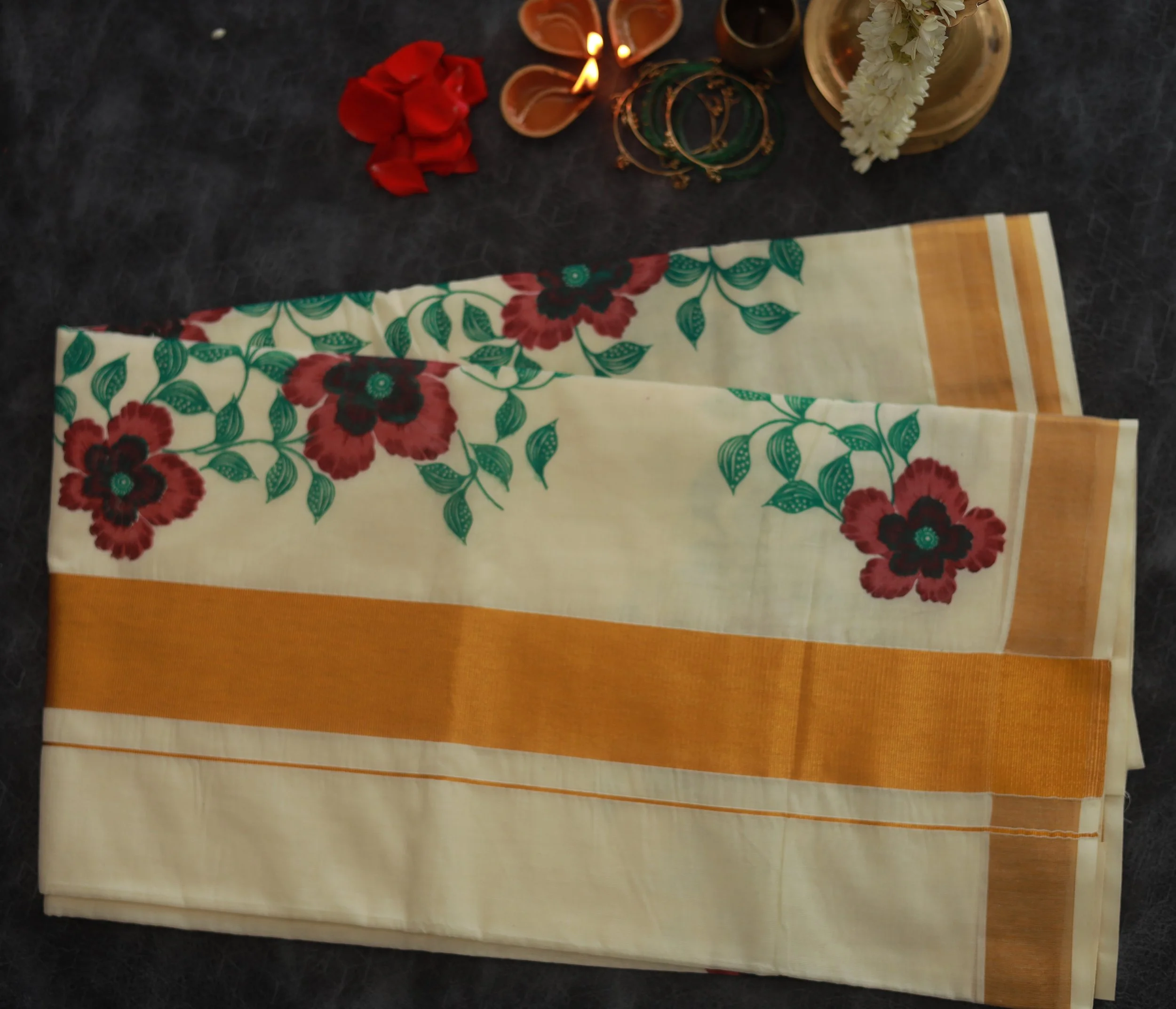 Elegant Floral Cotton Tissue Saree