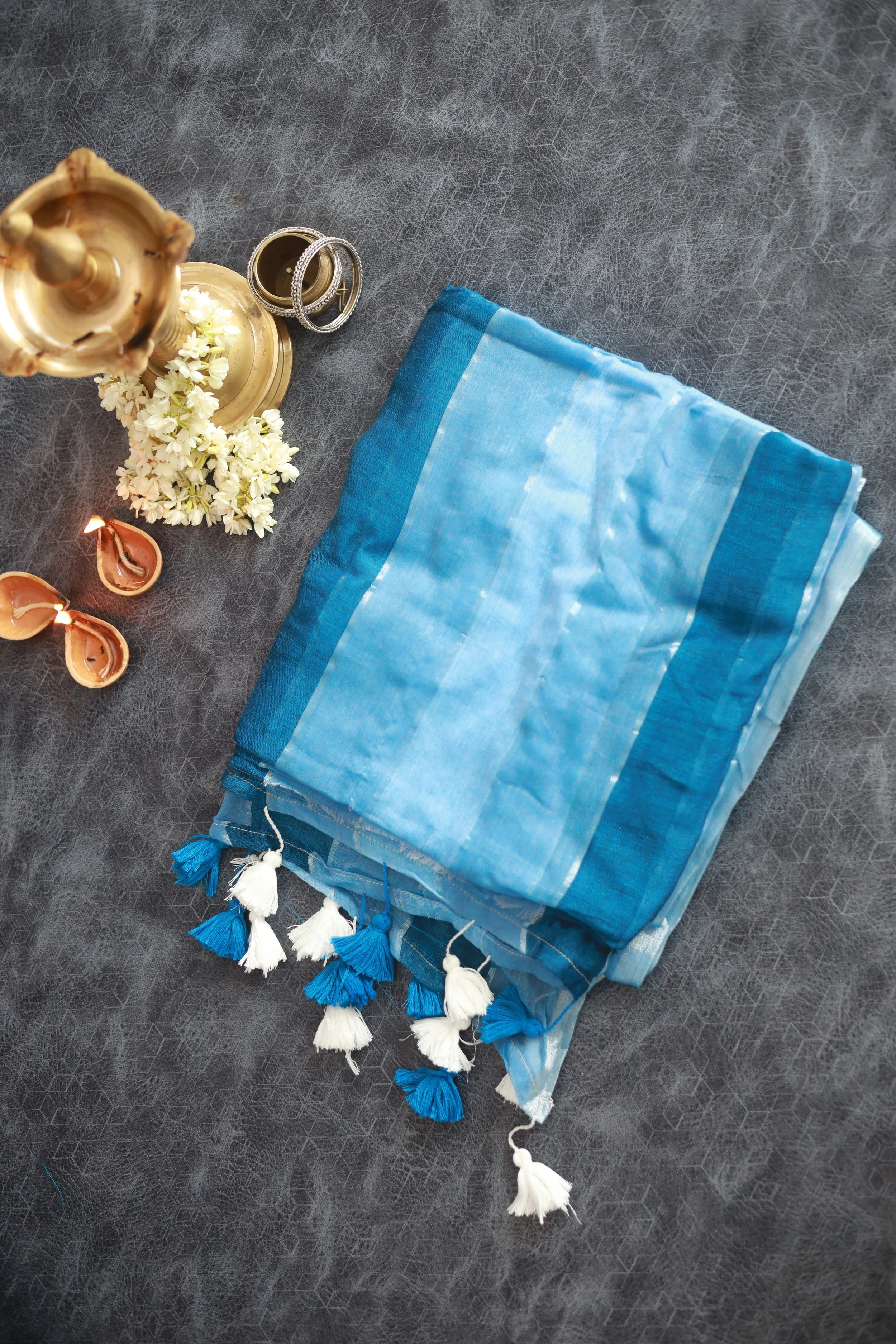 Elegant Blue Mul Cotton Saree