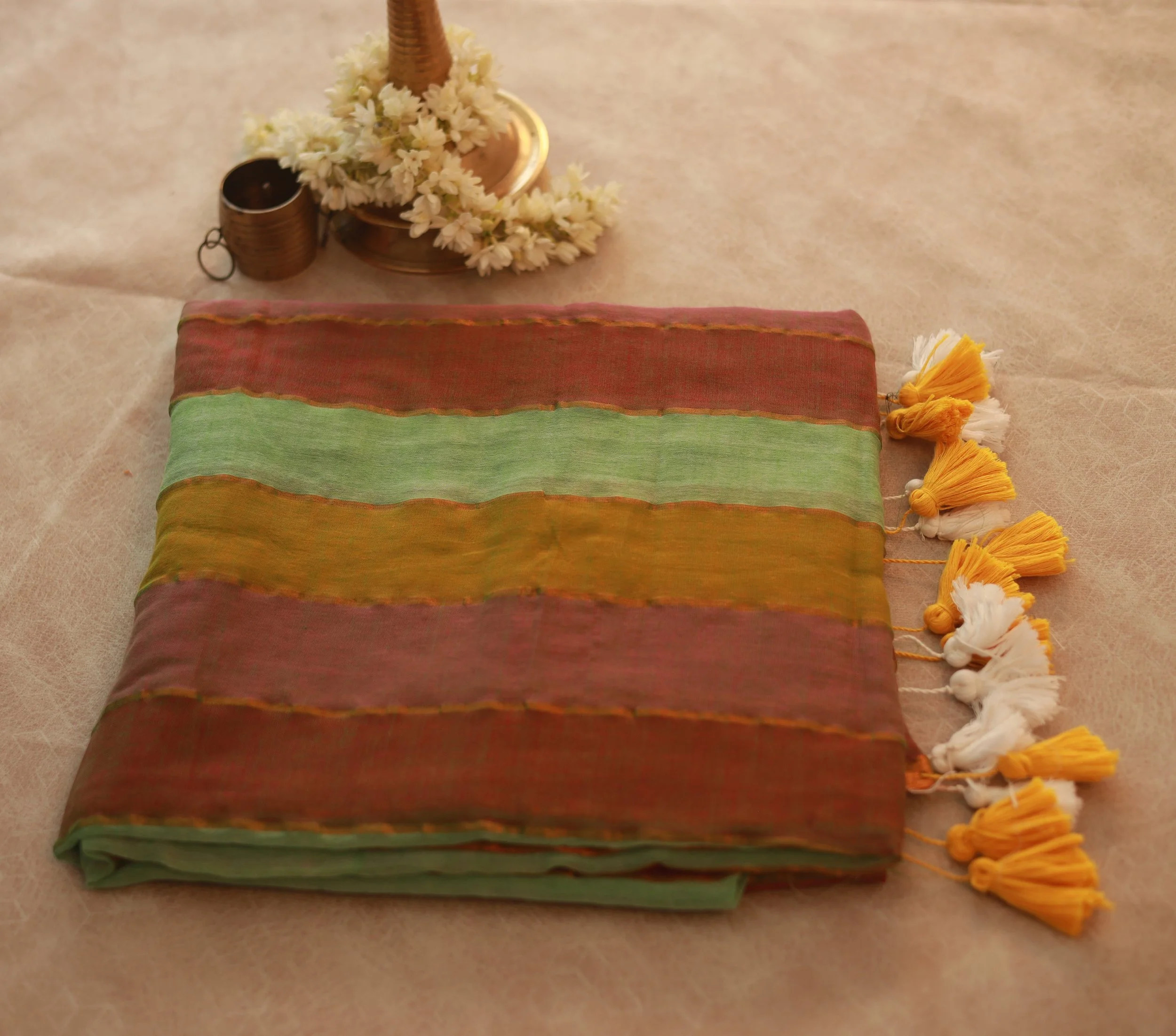Vibrant Multicolor Striped Mul Cotton Saree