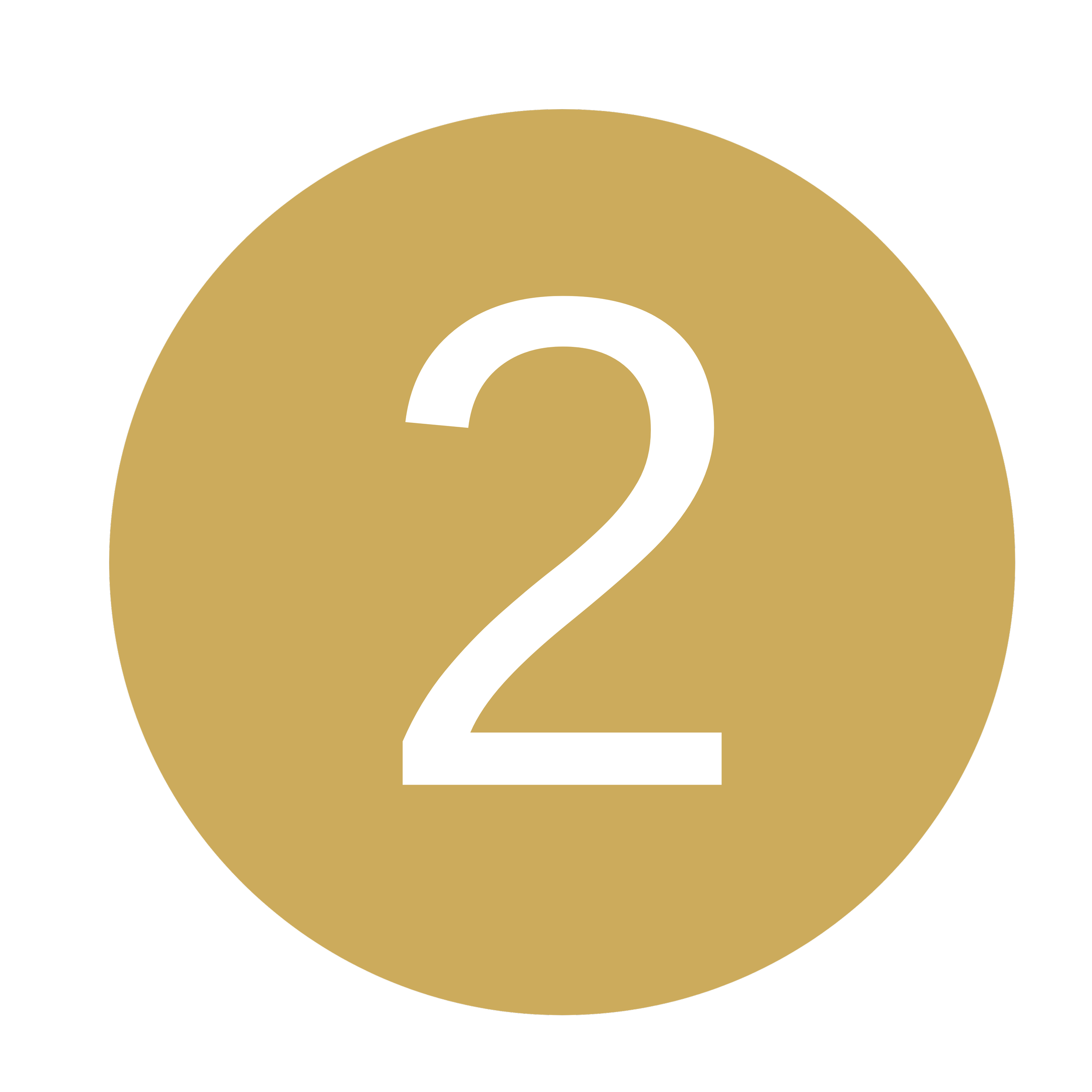 Graphic of a gold circle with a white number 2 and a white semicircle inside it, on a black background.