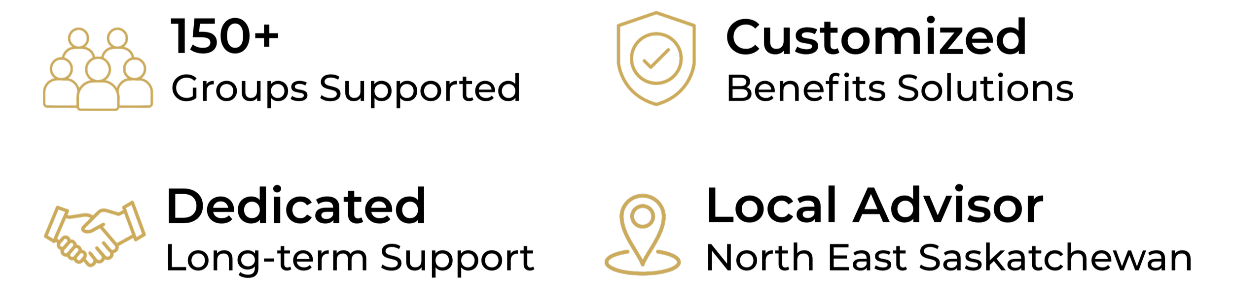 Icons representing a group of people, a shield with a checkmark, a handshake, a checkmark inside a shield, and a location pin.