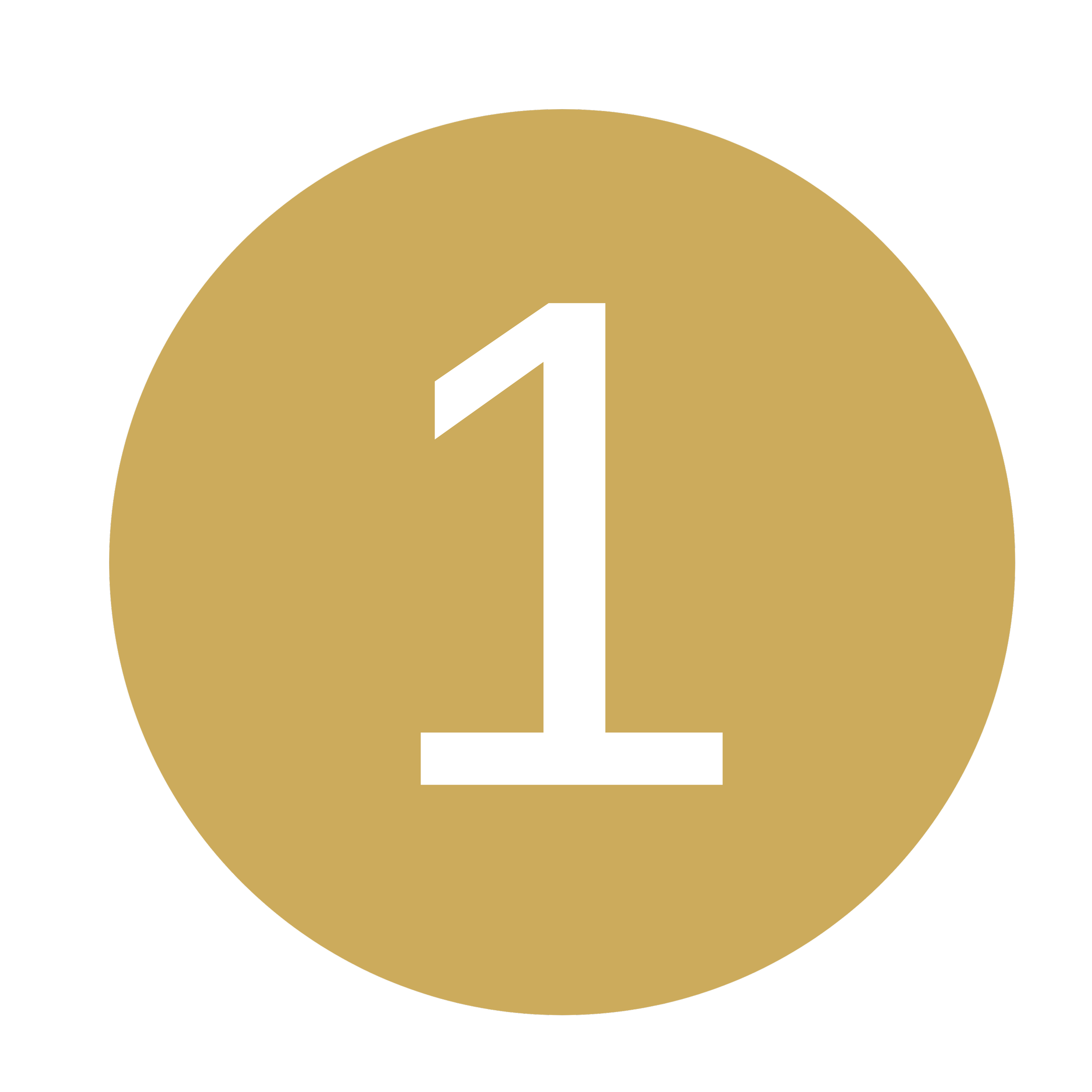 a gold circle with a white number one inside