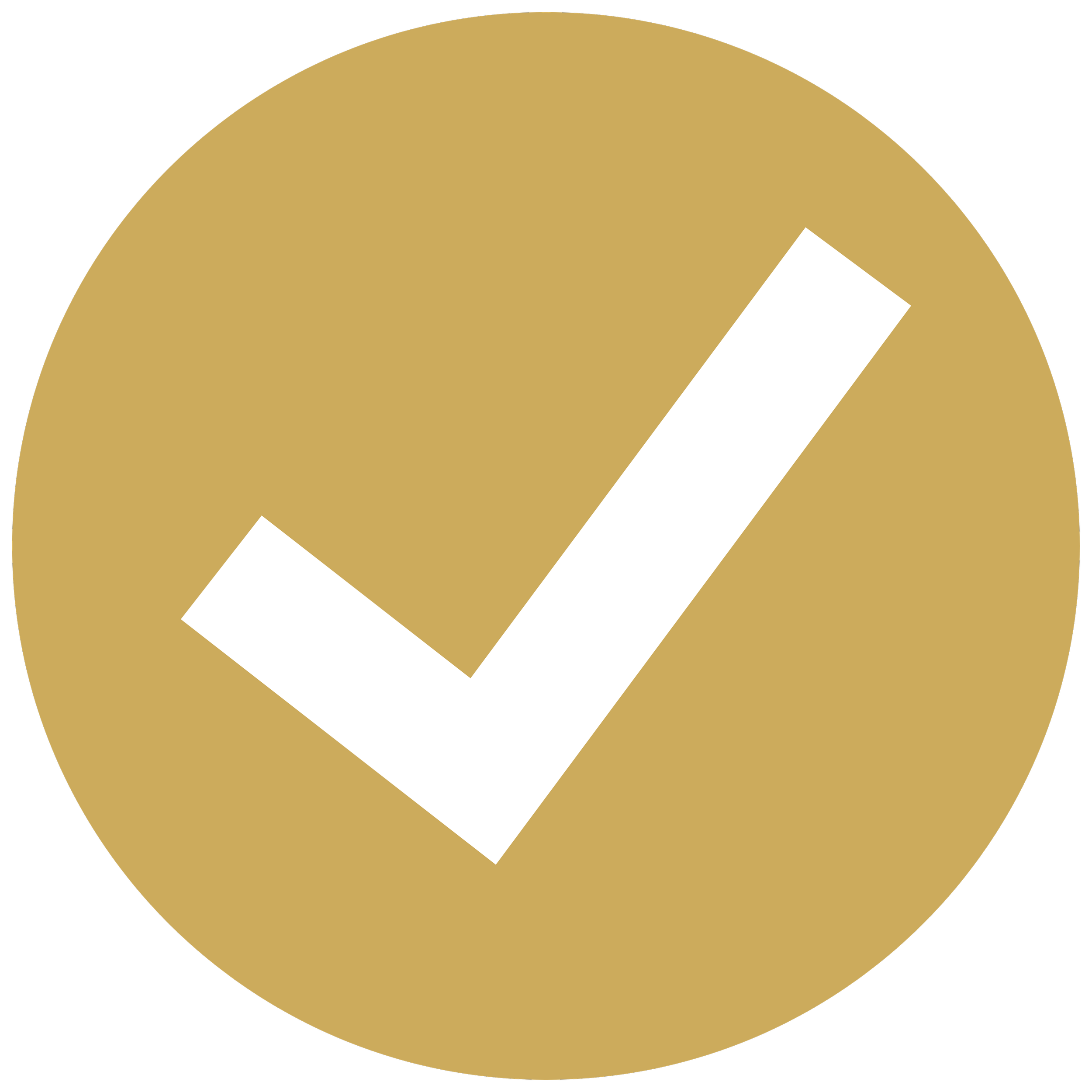 a gold circle with a white check mark