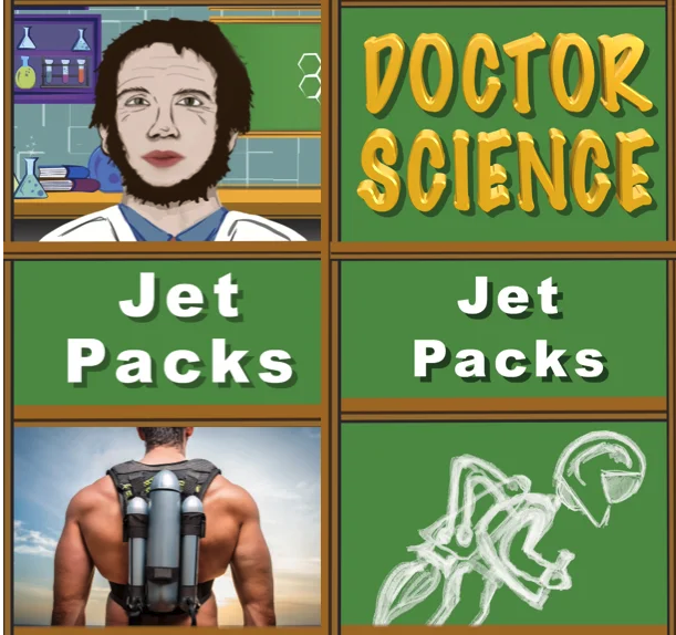 DOCTOR SCIENCE transition from AI images to chalk images produced by Sunny Side Comedy Fun Art Director, Hillary Allard.