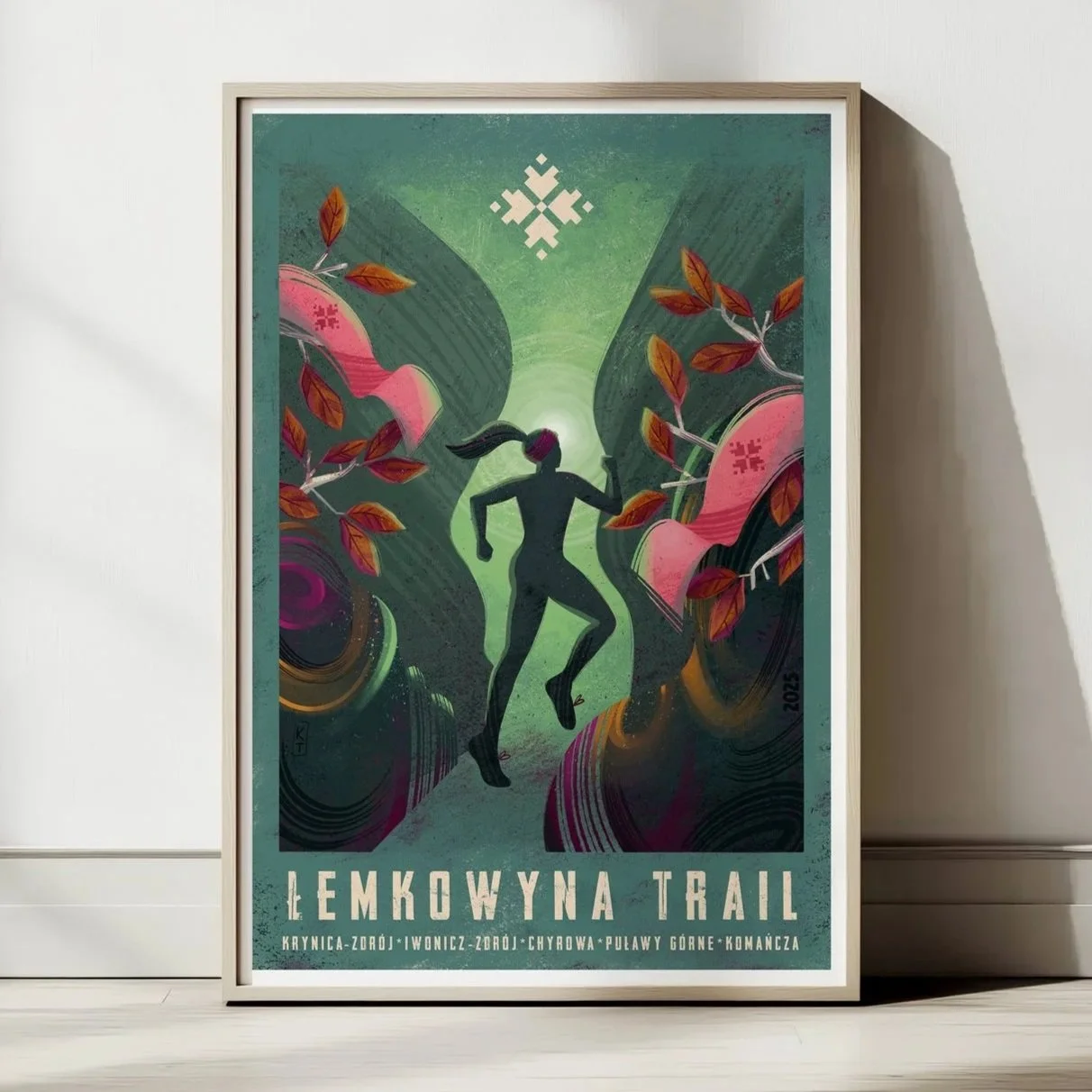 Projekt plakatu dla biegu Łemkowyna Trail inspirowany krajobrazem Beskidu Niskiego.