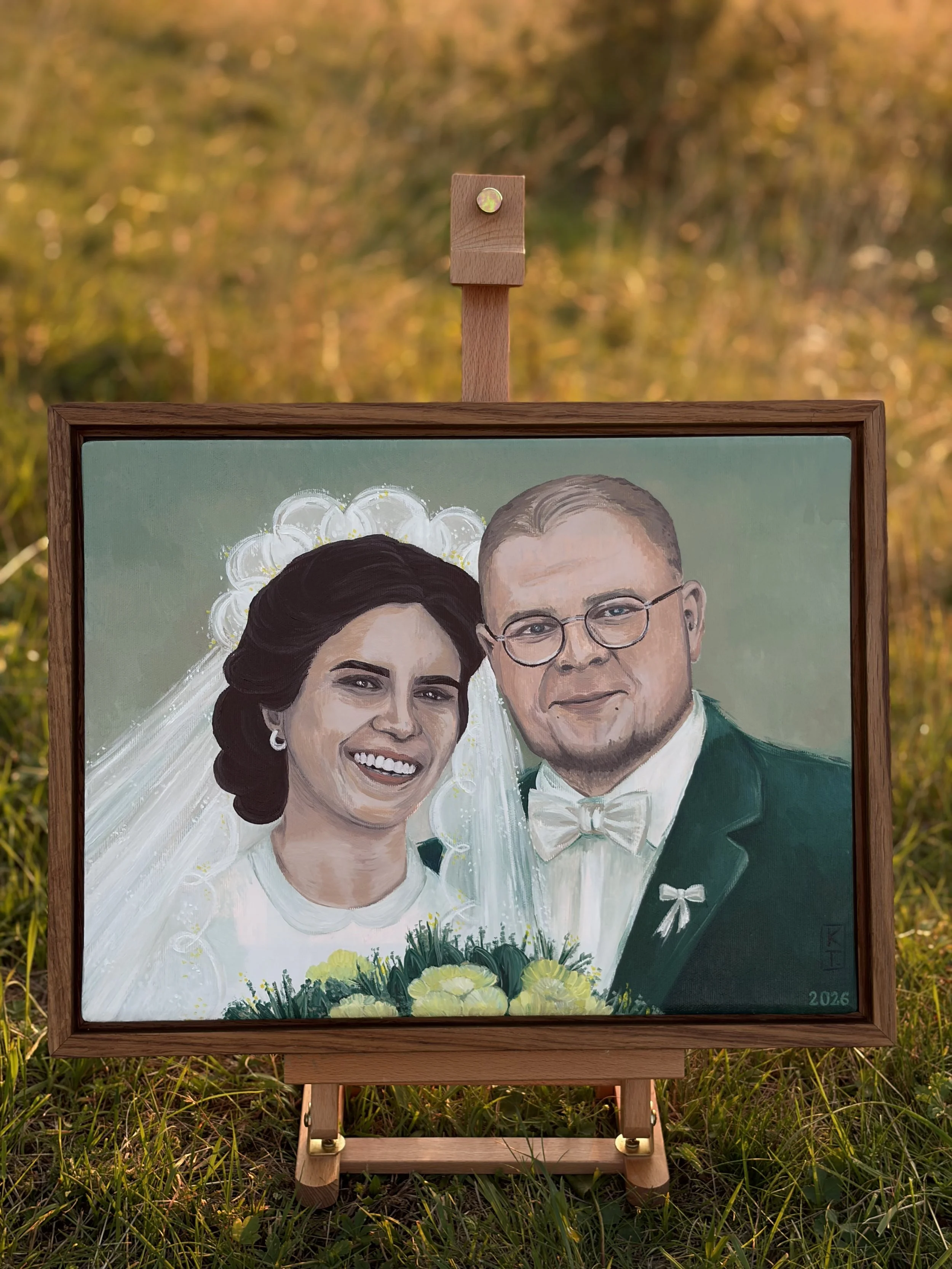 Monidło Ślubne - stylizowany portret ślubny wykonany farbami olejnymi jako współczesne monidło.