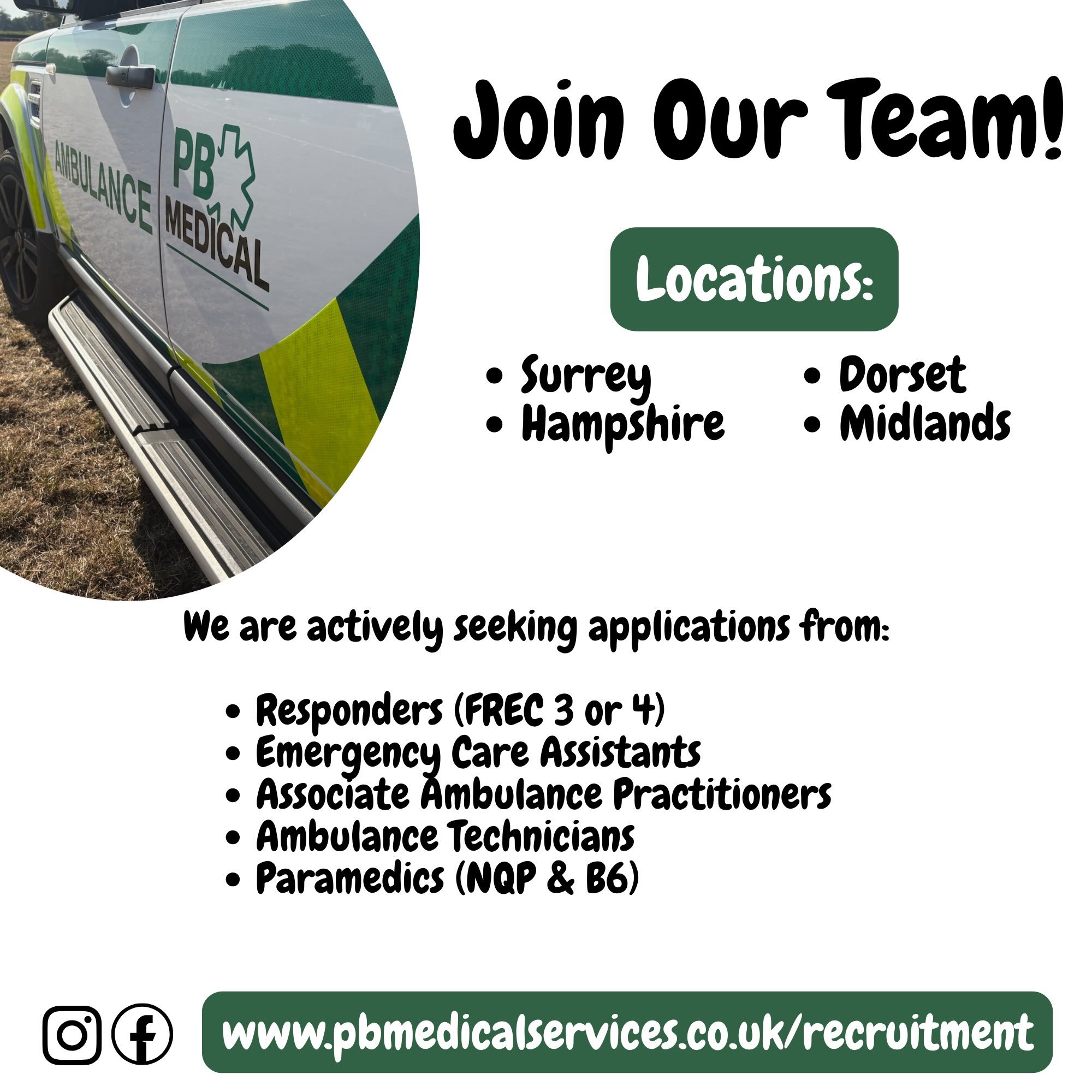 Head to www.pbmedicalservices.co.uk/recruitment 

#eventmedicine #paramedic #eventmedical #recruitment