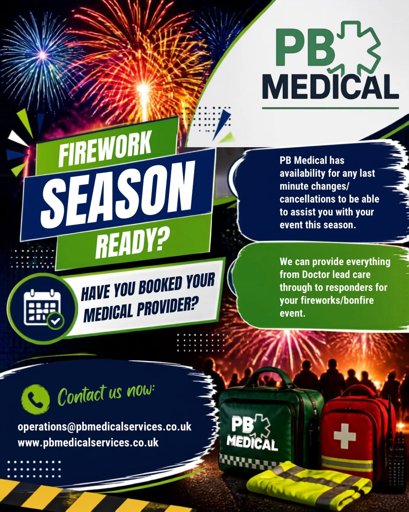 Contact us now for your seasonal event needs. 

#eventmedical #eventmedicine #fireworks #bonfirenight🔥 #paramedic