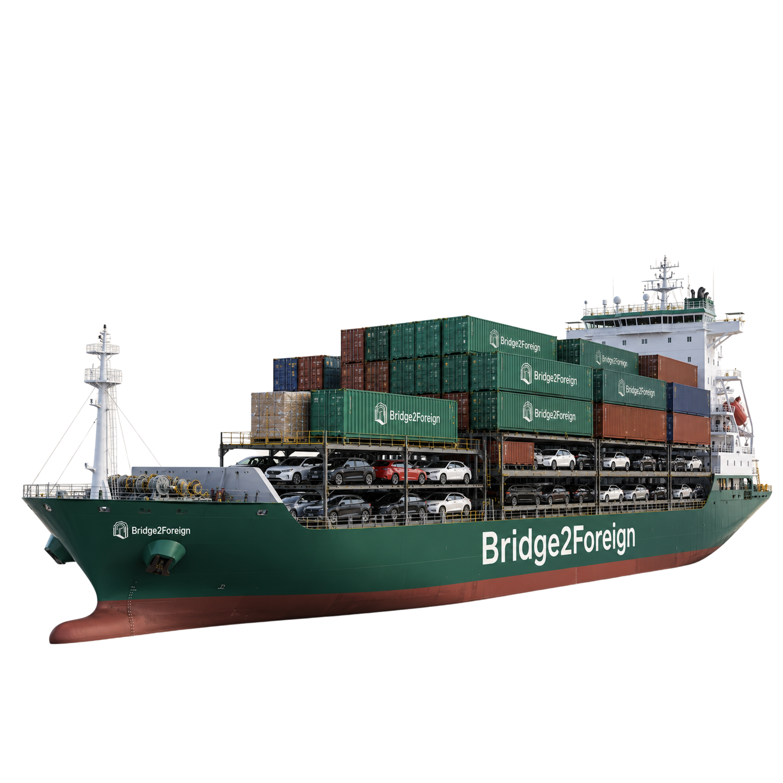 A cargo ship with containers stacked on deck.