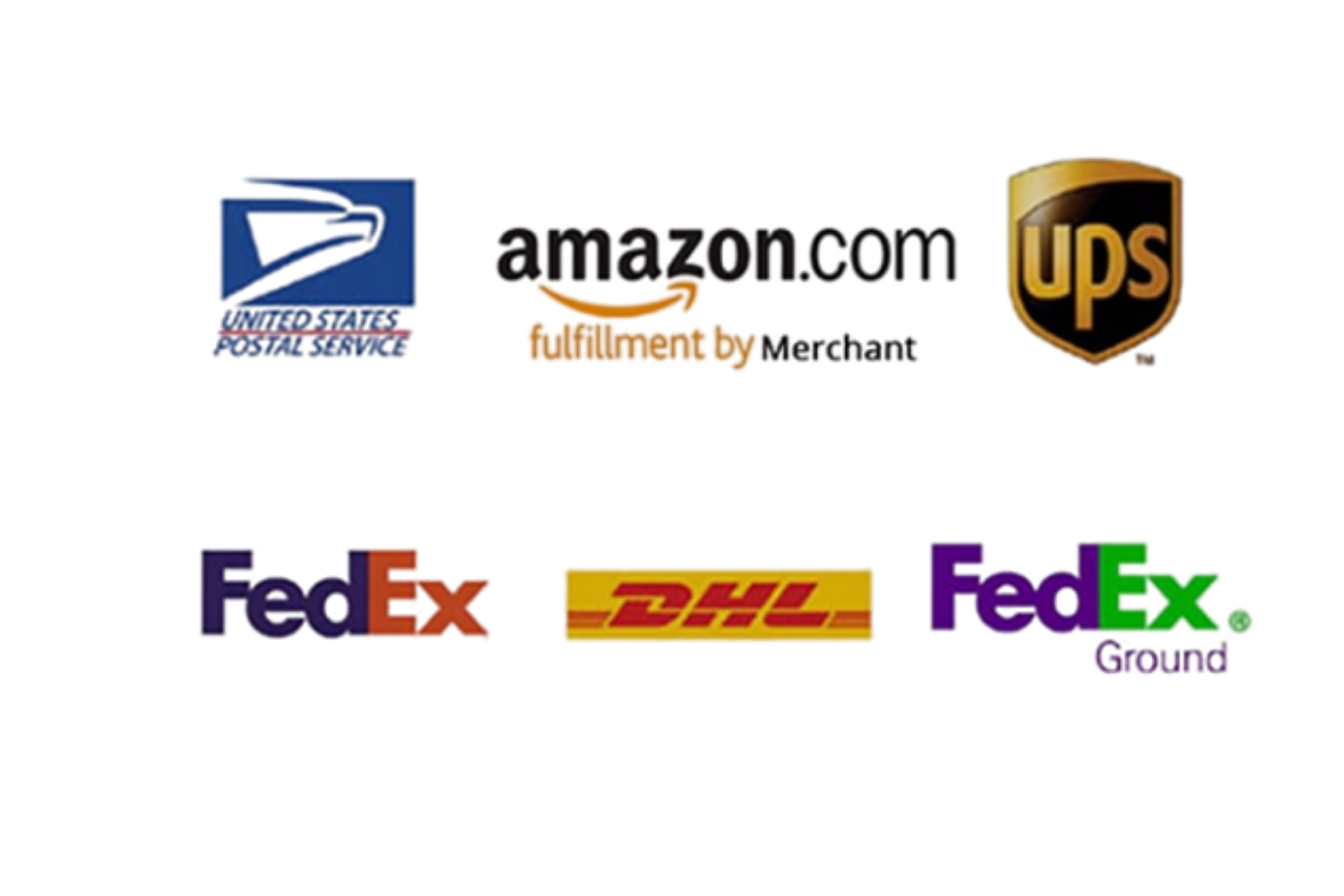 Logos of Amazon, Walmart, UPS, FedEx, DHL, and FedEx Ground