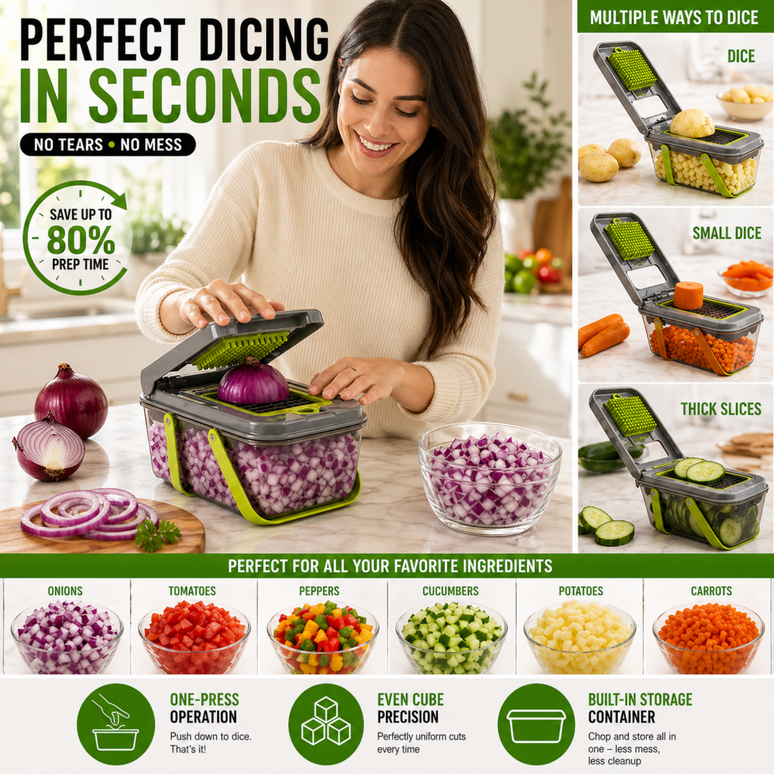 Vegetable chopper used to dice onions and prepare fresh vegetables quickly in a home kitchen