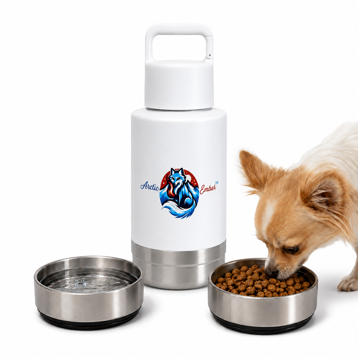 3-in-1 Pet Travel Feeder with 34 oz Stainless Steel Water Bottle and Food Bowl
